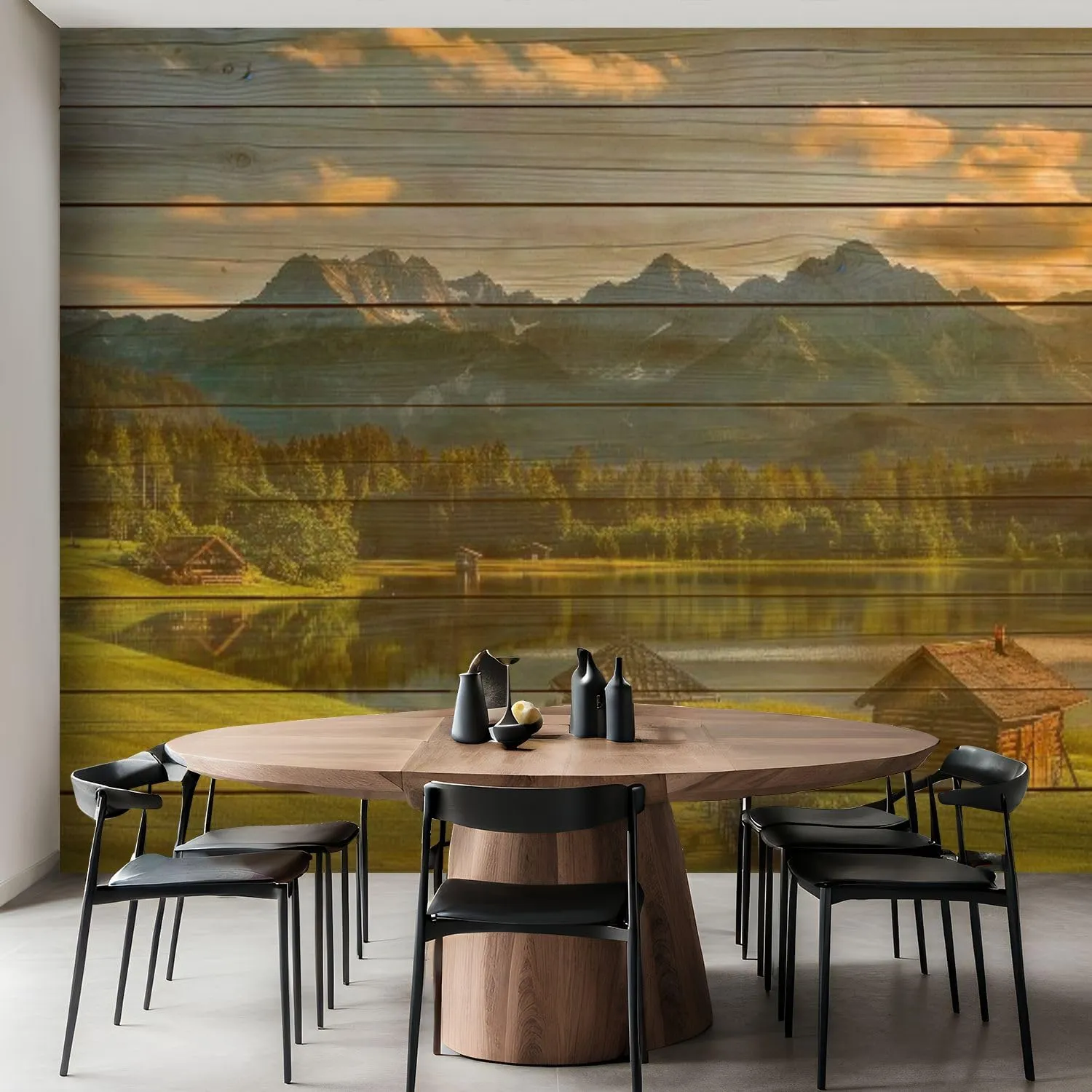 Wall Mural Magic Sunrise Alpine Lake Geroldsee View to Mount Karwendel Garmisch Peel and Stick Wallpaper Removable Self-Adhesive Wall Sticker Wall Decor for Bedroom Living Room Decor 100"x144"