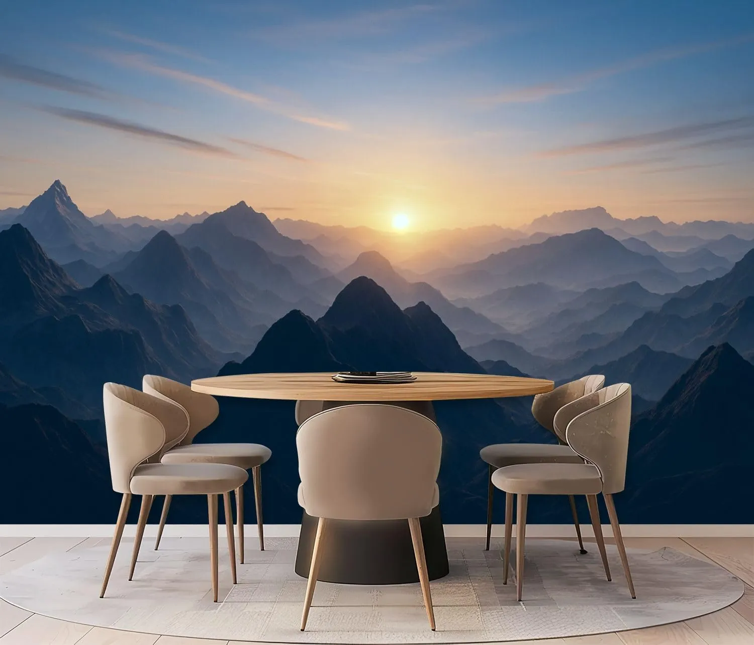 Wall Mural Peel & Stick Aerial View Misty Mountains Sunrise Self-Adhesive Wallpaper Removable Wall Decal Wall Sticker Home Decor for Living Room Bedroom 69"x96"
