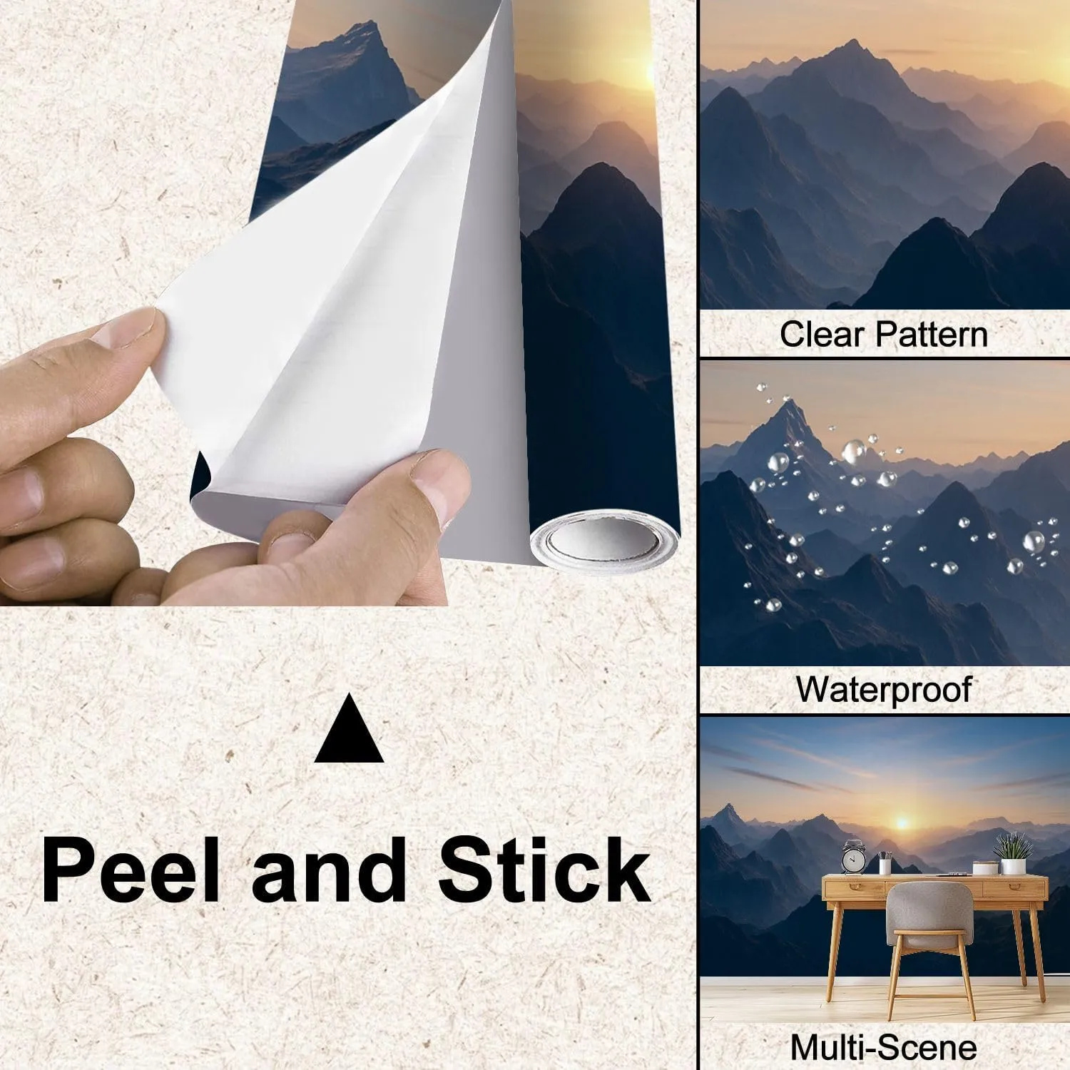 Wall Mural Peel & Stick Aerial View Misty Mountains Sunrise Self-Adhesive Wallpaper Removable Wall Decal Wall Sticker Home Decor for Living Room Bedroom 69"x96"