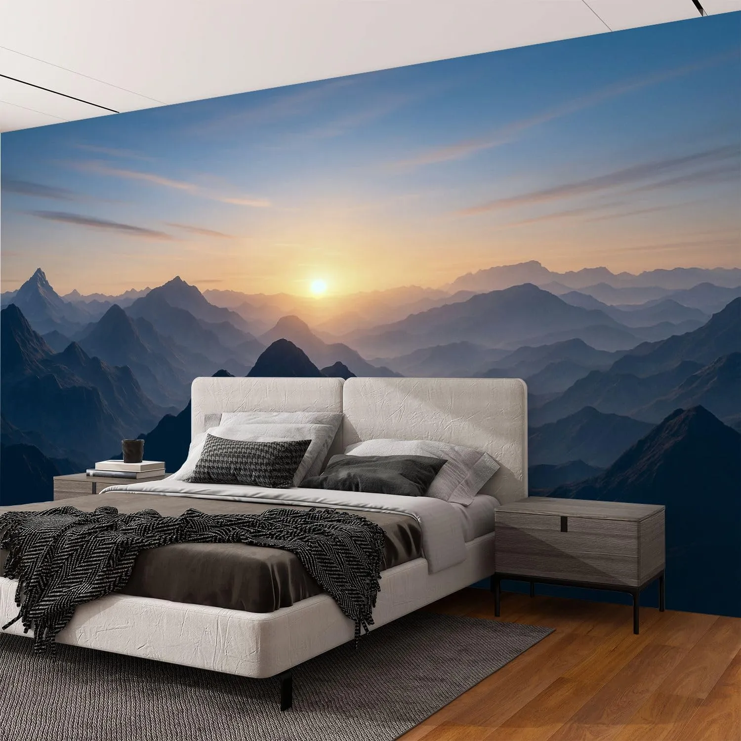Wall Mural Peel & Stick Aerial View Misty Mountains Sunrise Self-Adhesive Wallpaper Removable Wall Decal Wall Sticker Home Decor for Living Room Bedroom 69"x96"