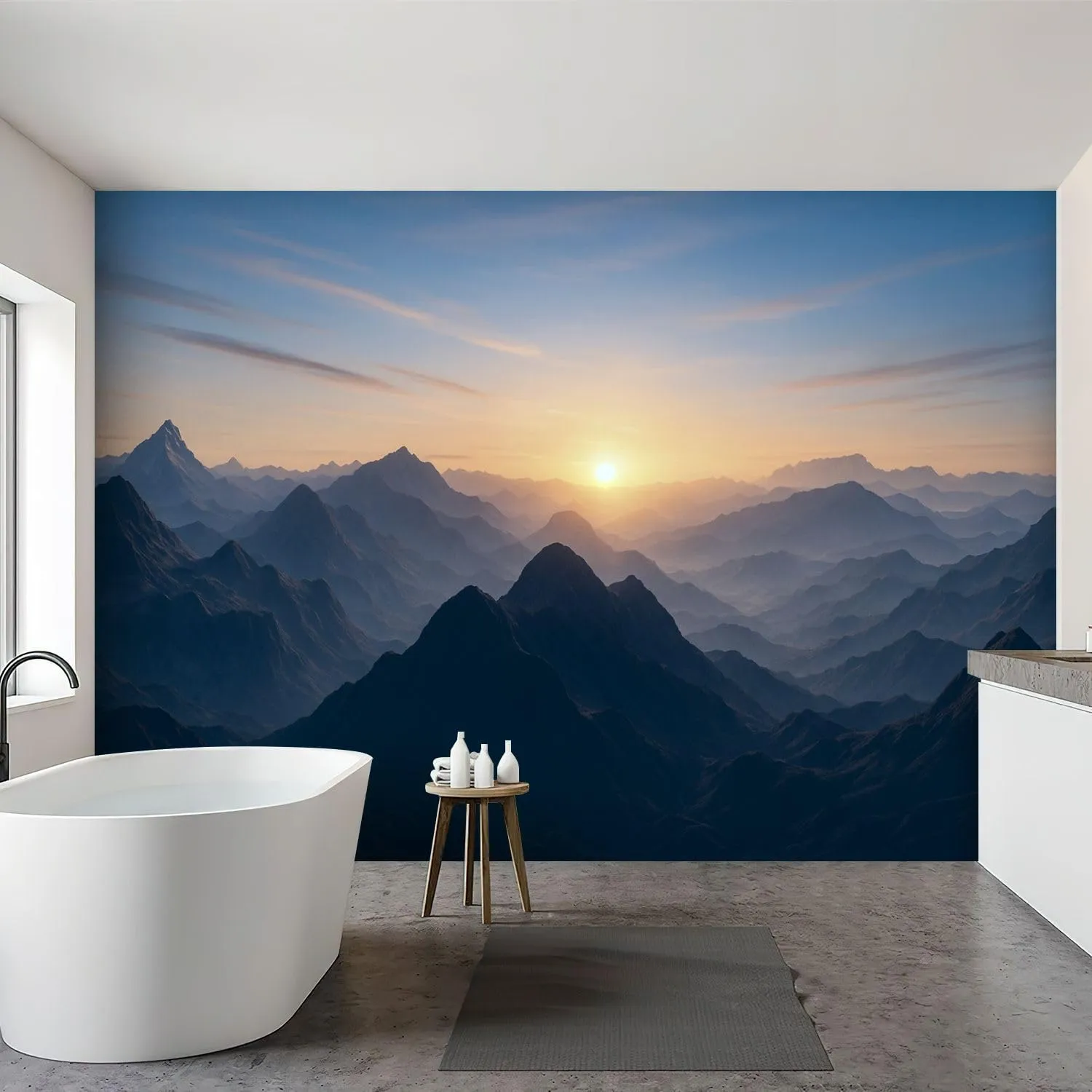 Wall Mural Peel & Stick Aerial View Misty Mountains Sunrise Self-Adhesive Wallpaper Removable Wall Decal Wall Sticker Home Decor for Living Room Bedroom 69"x96"