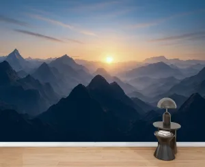 Wall Mural Peel & Stick Aerial View Misty Mountains Sunrise Self-Adhesive Wallpaper Removable Wall Decal Wall Sticker Home Decor for Living Room Bedroom 69"x96"