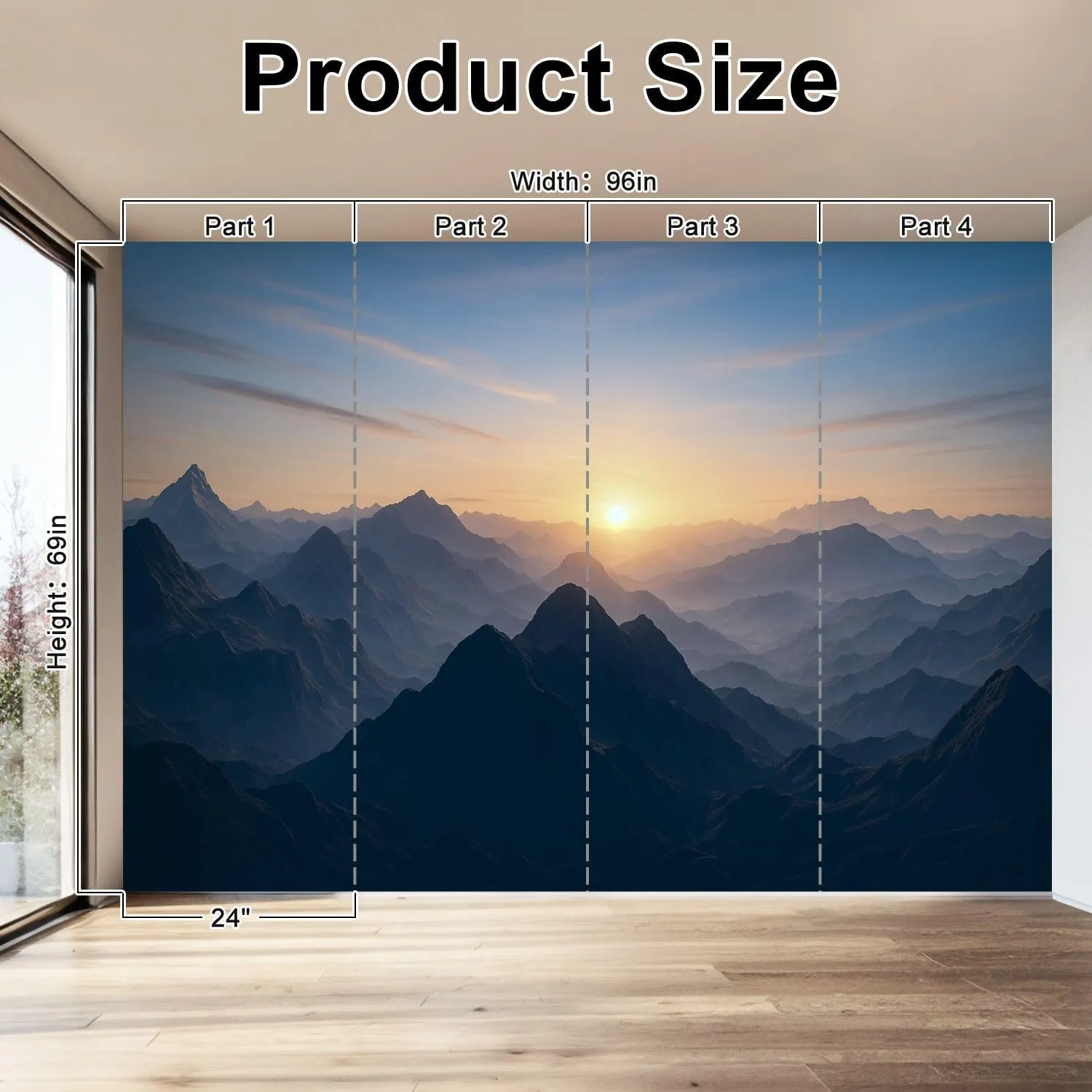 Wall Mural Peel & Stick Aerial View Misty Mountains Sunrise Self-Adhesive Wallpaper Removable Wall Decal Wall Sticker Home Decor for Living Room Bedroom 69"x96"