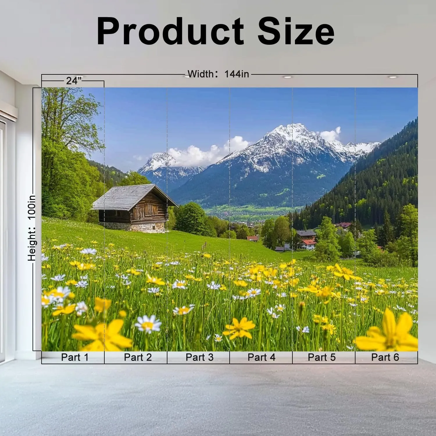 Wall Mural Peel & Stick Alpine Scenery Mountain Chalet Summer Self-Adhesive Wallpaper Removable Wall Decal Wall Sticker Home Decor for Living Room Bedroom 100"x144"