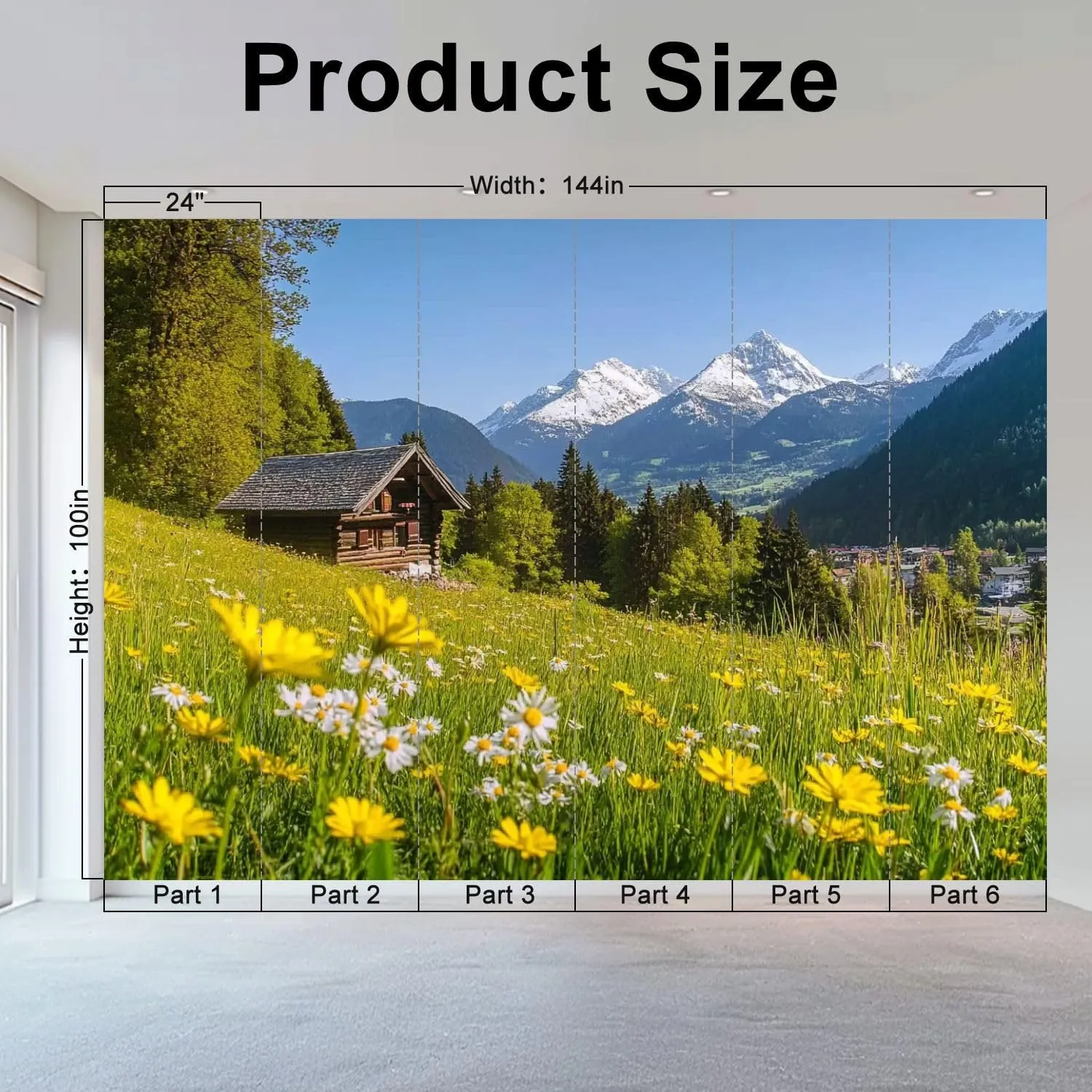 Wall Mural Peel & Stick Alpine Scenery Mountain Chalet Summer Self-Adhesive Wallpaper Removable Wall Decal Wall Sticker Home Decor for Living Room Bedroom 100"x144"