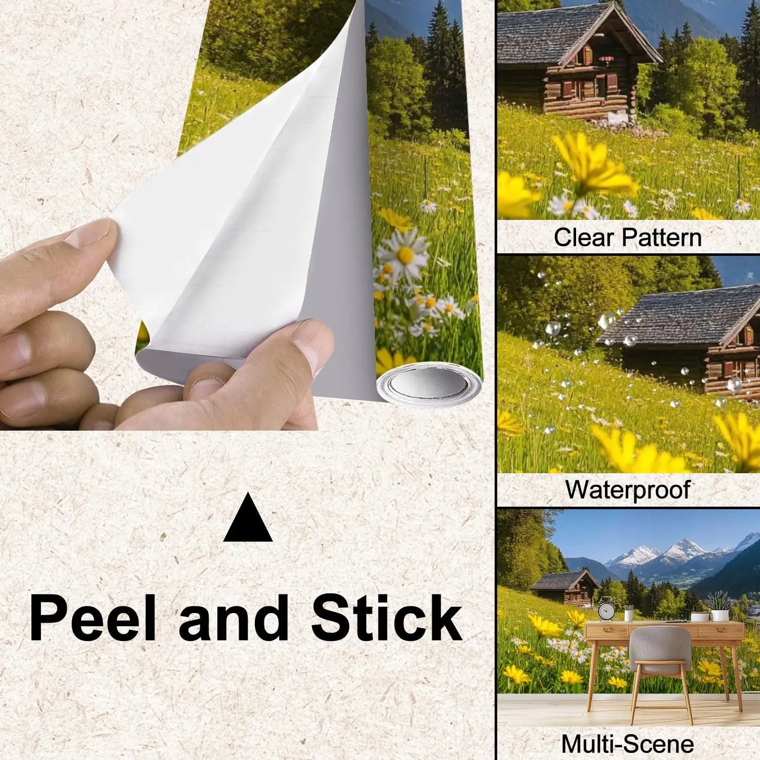 Wall Mural Peel & Stick Alpine Scenery Mountain Chalet Summer Self-Adhesive Wallpaper Removable Wall Decal Wall Sticker Home Decor for Living Room Bedroom 100"x144"