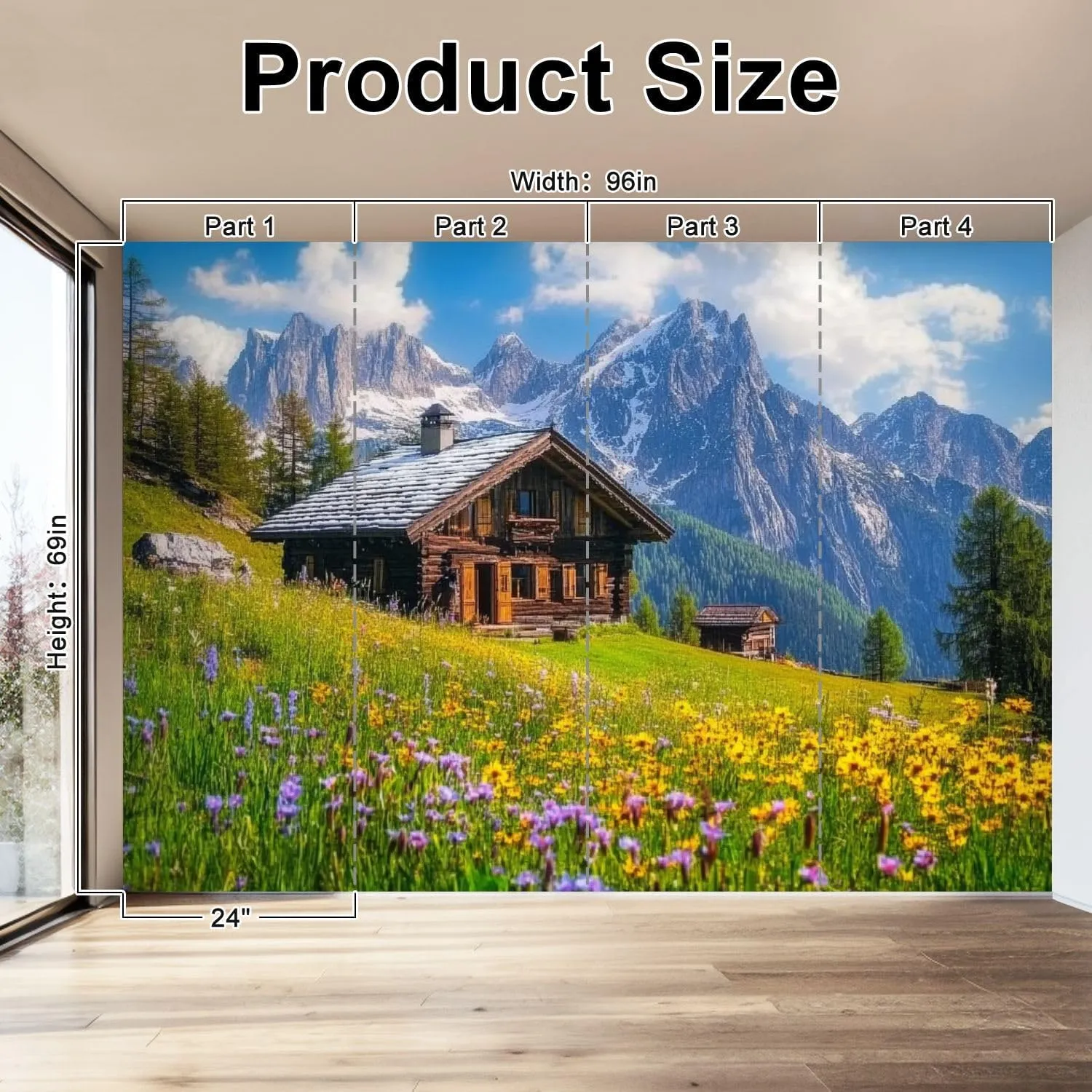Wall Mural Peel & Stick Alpine Scenery Mountain Chalet Summer Self-Adhesive Wallpaper Removable Wall Decal Wall Sticker Home Decor for Living Room Bedroom 69"x96"