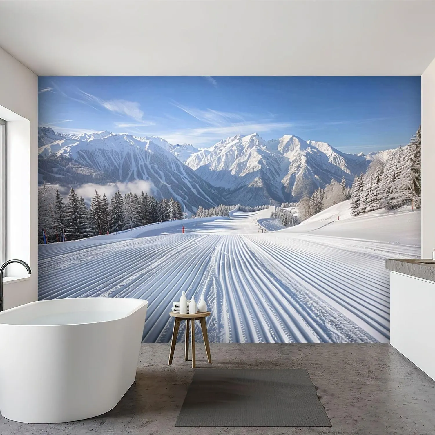 Wall Mural Peel & Stick Alpine Ski Area Self-Adhesive Wallpaper Removable Wall Decal Wall Sticker Home Decor for Living Room Bedroom 69"x98"