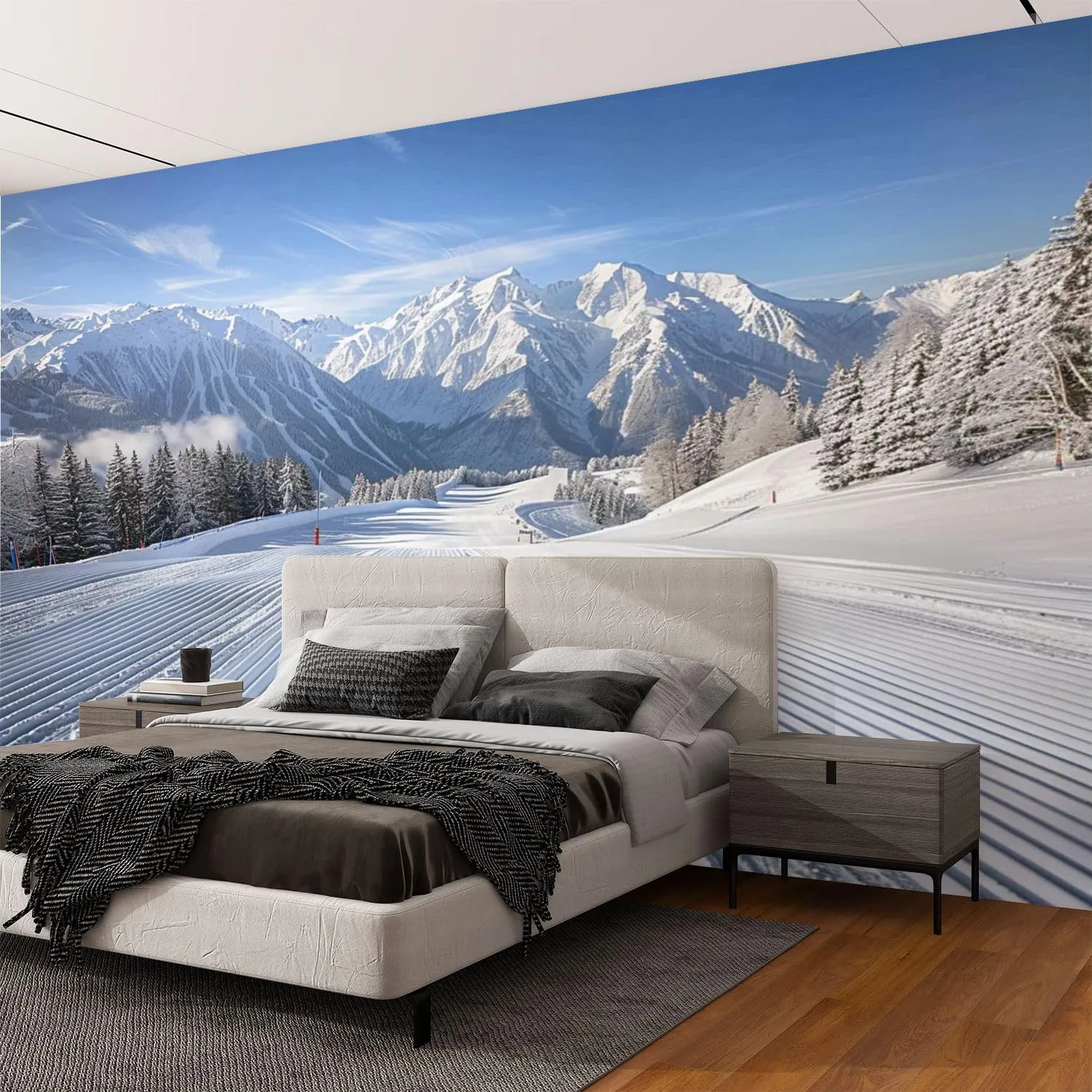 Wall Mural Peel & Stick Alpine Ski Area Self-Adhesive Wallpaper Removable Wall Decal Wall Sticker Home Decor for Living Room Bedroom 69"x98"