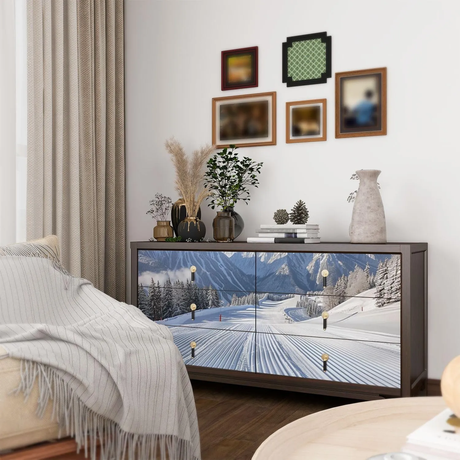 Wall Mural Peel & Stick Alpine Ski Area Self-Adhesive Wallpaper Removable Wall Decal Wall Sticker Home Decor for Living Room Bedroom 69"x98"