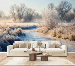 Wall Mural Peel & Stick Bark River County Wisconsin Clear Cold Winters Morning Hoar Frost Self-Adhesive Wallpaper Removable Wall Decal Wall Sticker Home Decor for Living Room Bedroom 100"x144"