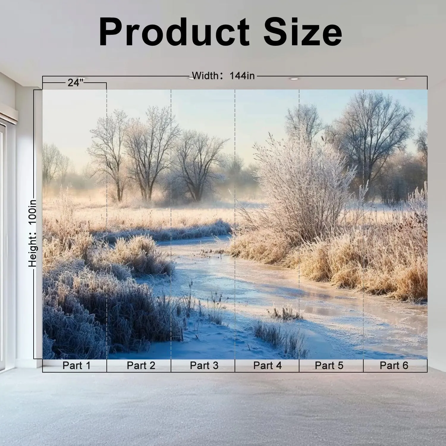 Wall Mural Peel & Stick Bark River County Wisconsin Clear Cold Winters Morning Hoar Frost Self-Adhesive Wallpaper Removable Wall Decal Wall Sticker Home Decor for Living Room Bedroom 100"x144"