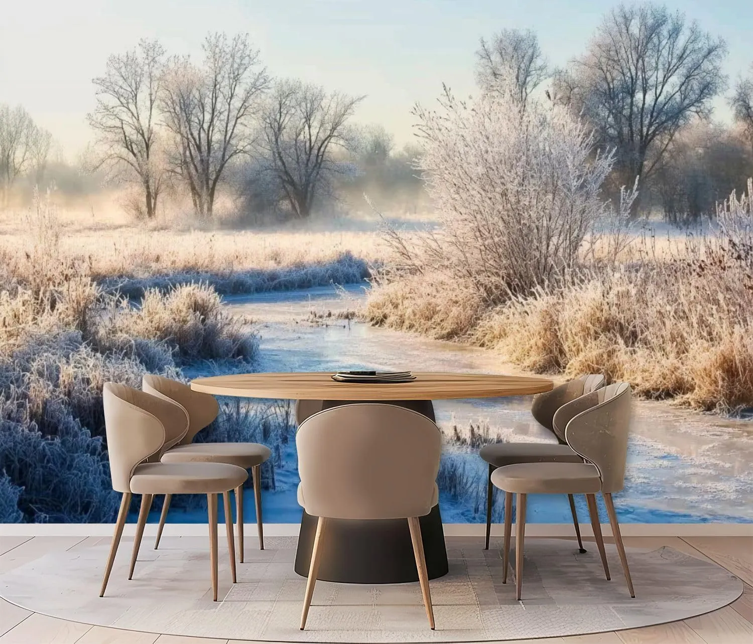 Wall Mural Peel & Stick Bark River County Wisconsin Clear Cold Winters Morning Hoar Frost Self-Adhesive Wallpaper Removable Wall Decal Wall Sticker Home Decor for Living Room Bedroom 100"x144"