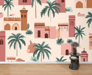 Wall Mural Peel & Stick Moroccan Garden Seamless Pattern Bohemian Aesthetic for Fabric Textile Self-Adhesive Wallpaper Removable Wall Decal Wall Sticker Home Decor for Living Room Bedroom 69"x96"