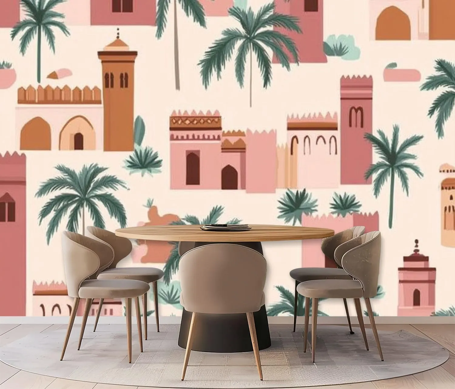 Wall Mural Peel & Stick Moroccan Garden Seamless Pattern Bohemian Aesthetic for Fabric Textile Self-Adhesive Wallpaper Removable Wall Decal Wall Sticker Home Decor for Living Room Bedroom 69"x96"