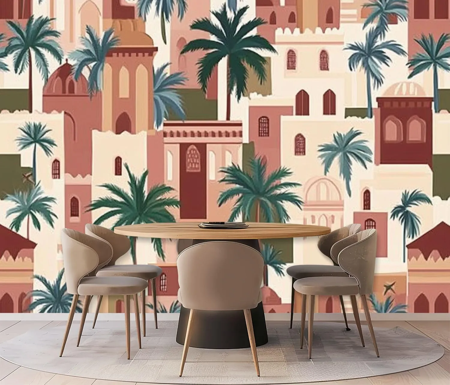 Wall Mural Peel & Stick Moroccan Garden Seamless Pattern Bohemian Aesthetic for Fabric Textile Self-Adhesive Wallpaper Removable Wall Decal Wall Sticker Home Decor for Living Room Bedroom 69"x96"