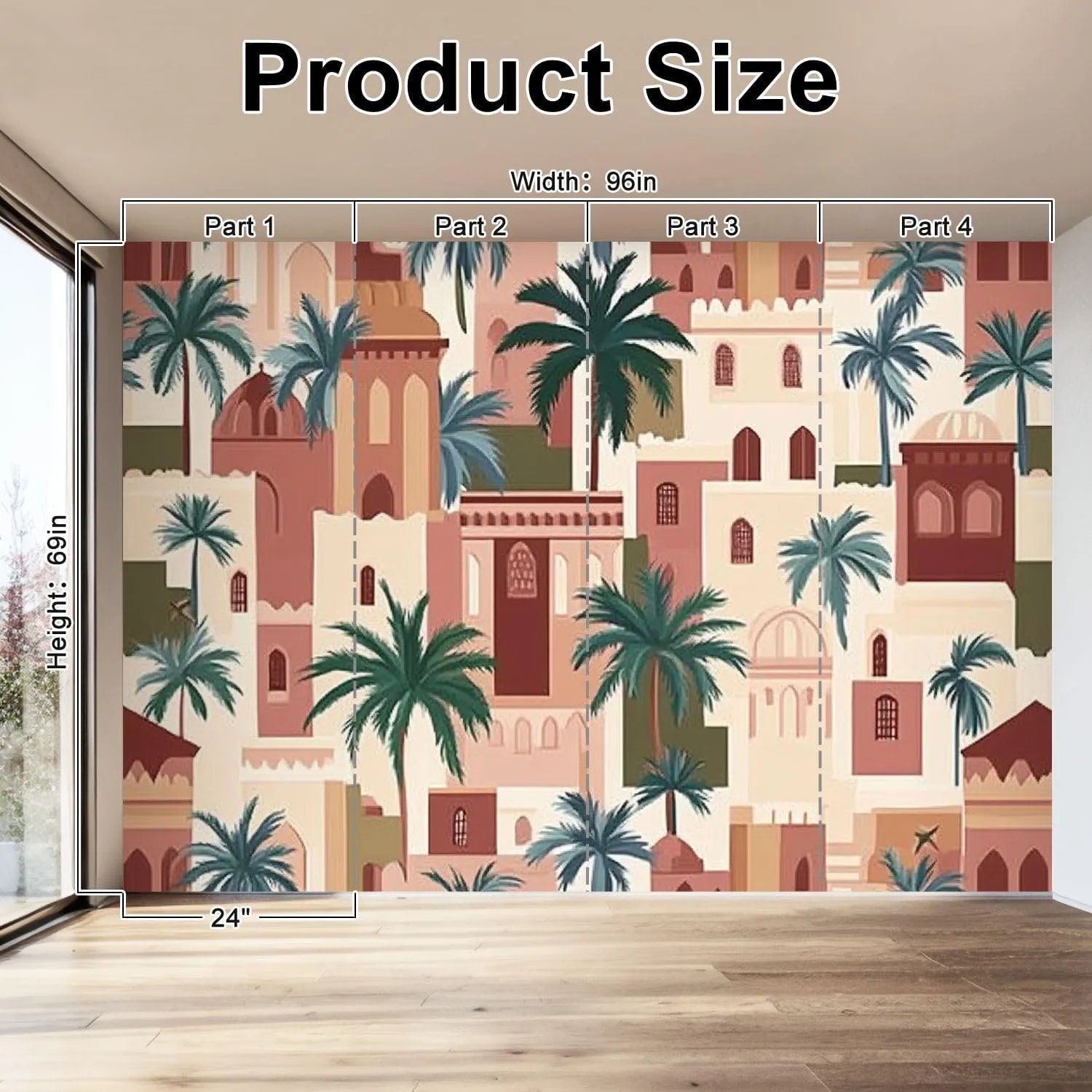 Wall Mural Peel & Stick Moroccan Garden Seamless Pattern Bohemian Aesthetic for Fabric Textile Self-Adhesive Wallpaper Removable Wall Decal Wall Sticker Home Decor for Living Room Bedroom 69"x96"