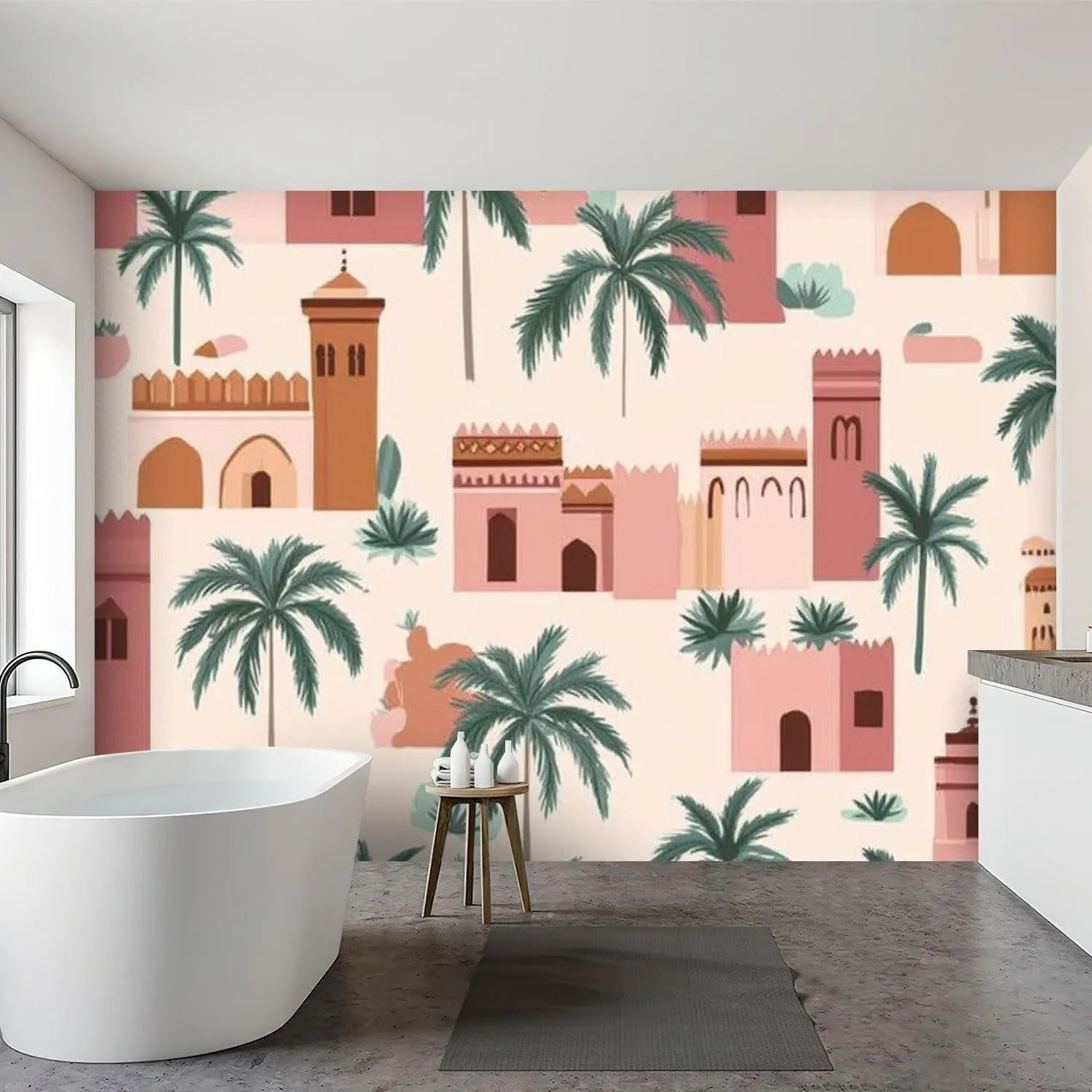 Wall Mural Peel & Stick Moroccan Garden Seamless Pattern Bohemian Aesthetic for Fabric Textile Self-Adhesive Wallpaper Removable Wall Decal Wall Sticker Home Decor for Living Room Bedroom 69"x96"