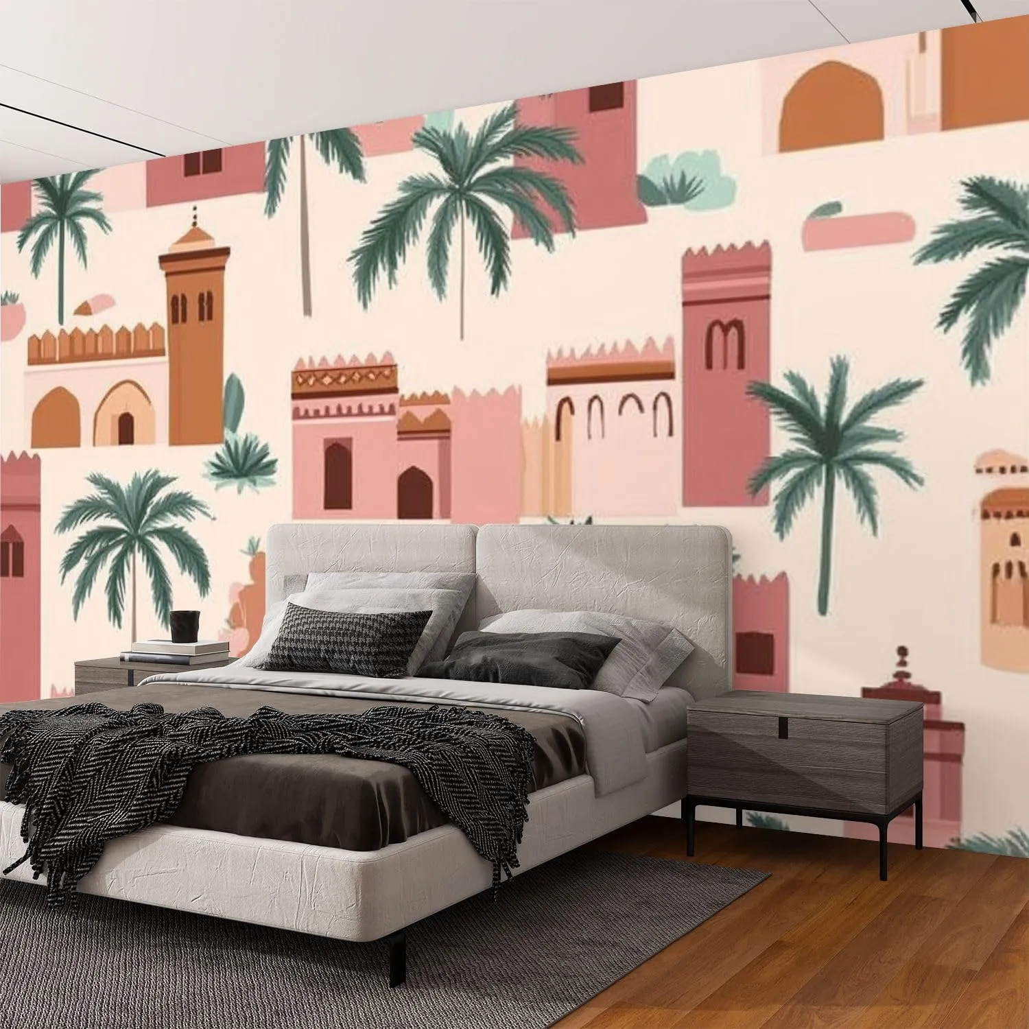 Wall Mural Peel & Stick Moroccan Garden Seamless Pattern Bohemian Aesthetic for Fabric Textile Self-Adhesive Wallpaper Removable Wall Decal Wall Sticker Home Decor for Living Room Bedroom 69"x96"