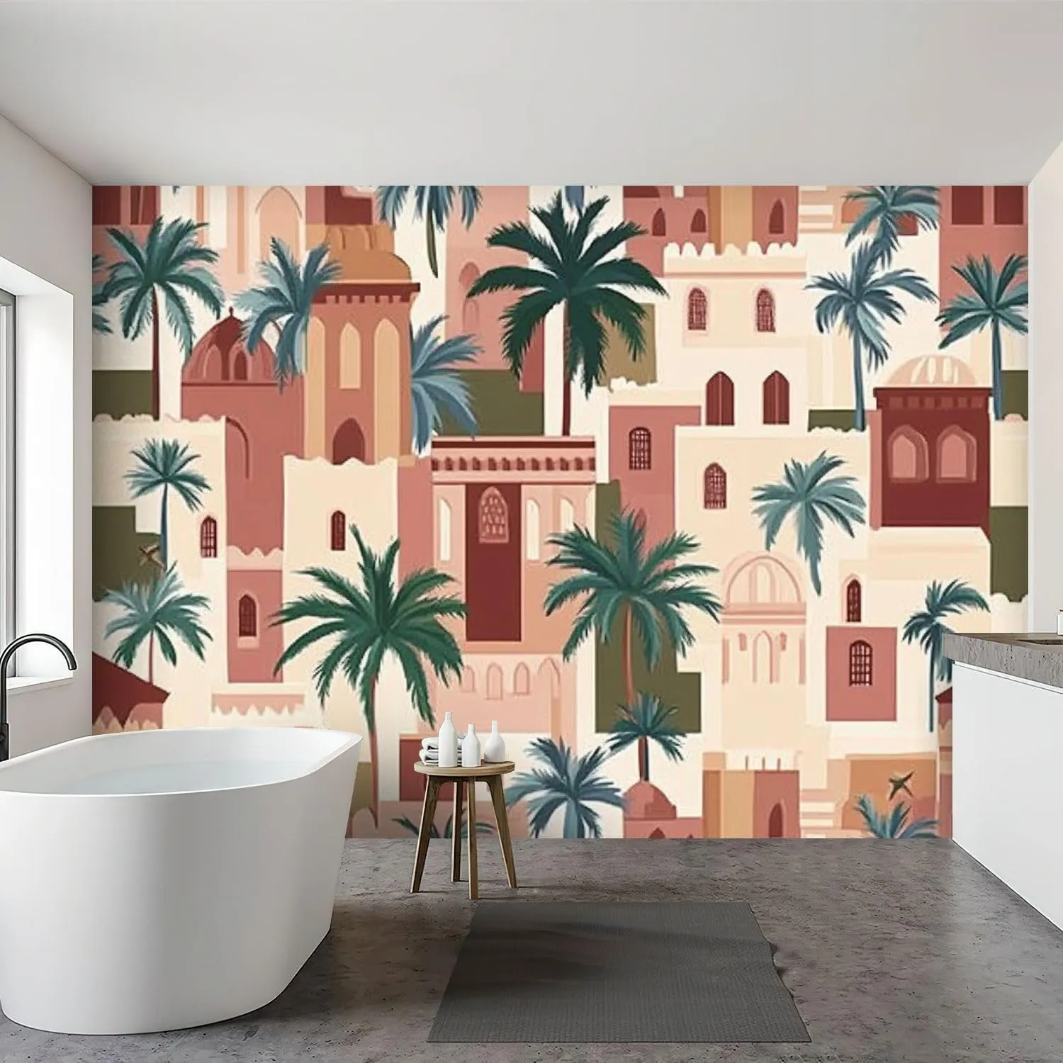 Wall Mural Peel & Stick Moroccan Garden Seamless Pattern Bohemian Aesthetic for Fabric Textile Self-Adhesive Wallpaper Removable Wall Decal Wall Sticker Home Decor for Living Room Bedroom 69"x96"