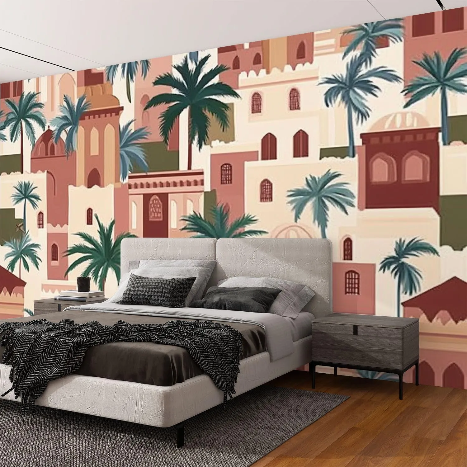 Wall Mural Peel & Stick Moroccan Garden Seamless Pattern Bohemian Aesthetic for Fabric Textile Self-Adhesive Wallpaper Removable Wall Decal Wall Sticker Home Decor for Living Room Bedroom 69"x96"