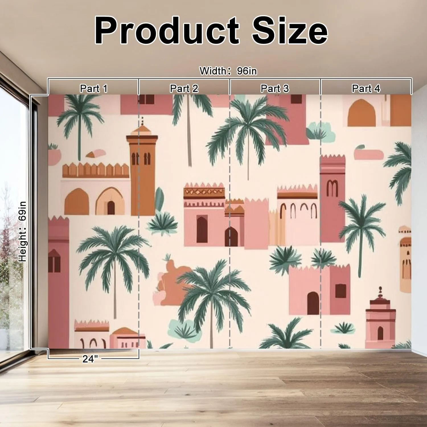 Wall Mural Peel & Stick Moroccan Garden Seamless Pattern Bohemian Aesthetic for Fabric Textile Self-Adhesive Wallpaper Removable Wall Decal Wall Sticker Home Decor for Living Room Bedroom 69"x96"