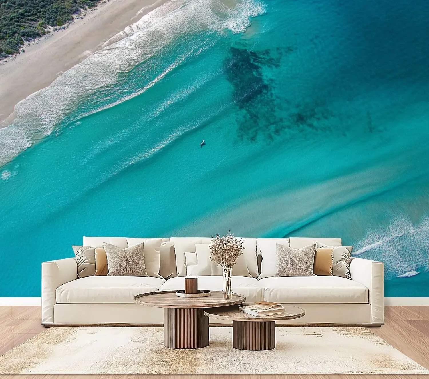Wall Mural Peel & Stick Noosa Sunrise Scene Beautiful Sand Surfers Water Self-Adhesive Wallpaper Removable Wall Decal Wall Sticker Home Decor for Living Room Bedroom 100"x144"