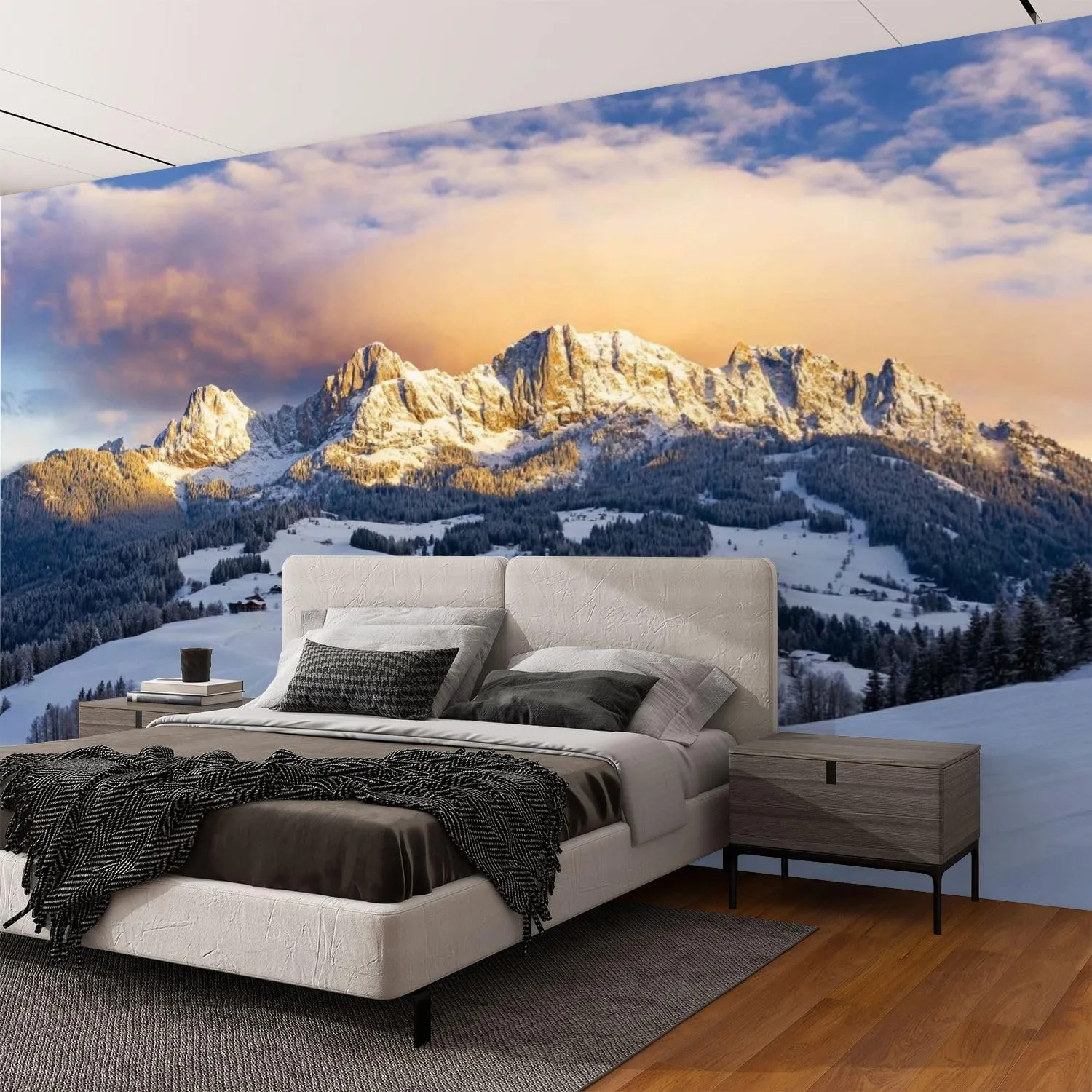 Wall Mural Peel & Stick Sunrise Idyllic Alpine Scenery Wilder Austria Mountains Panorama Self-Adhesive Wallpaper Removable Wall Decal Wall Sticker Home Decor for Living Room Bedroom 100"x144"