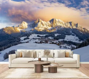Wall Mural Peel & Stick Sunrise Idyllic Alpine Scenery Wilder Austria Mountains Panorama Self-Adhesive Wallpaper Removable Wall Decal Wall Sticker Home Decor for Living Room Bedroom 100"x144"