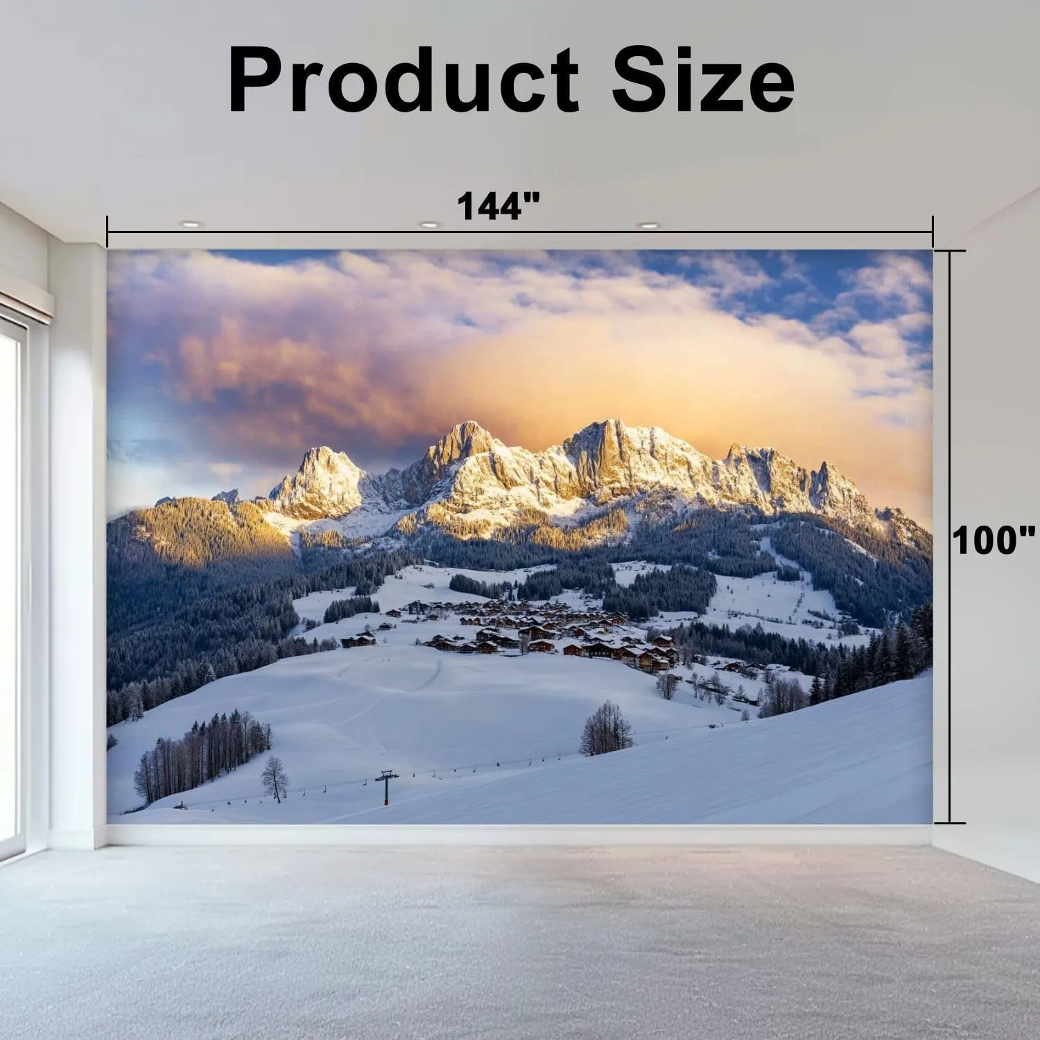 Wall Mural Peel & Stick Sunrise Idyllic Alpine Scenery Wilder Austria Mountains Panorama Self-Adhesive Wallpaper Removable Wall Decal Wall Sticker Home Decor for Living Room Bedroom 100"x144"