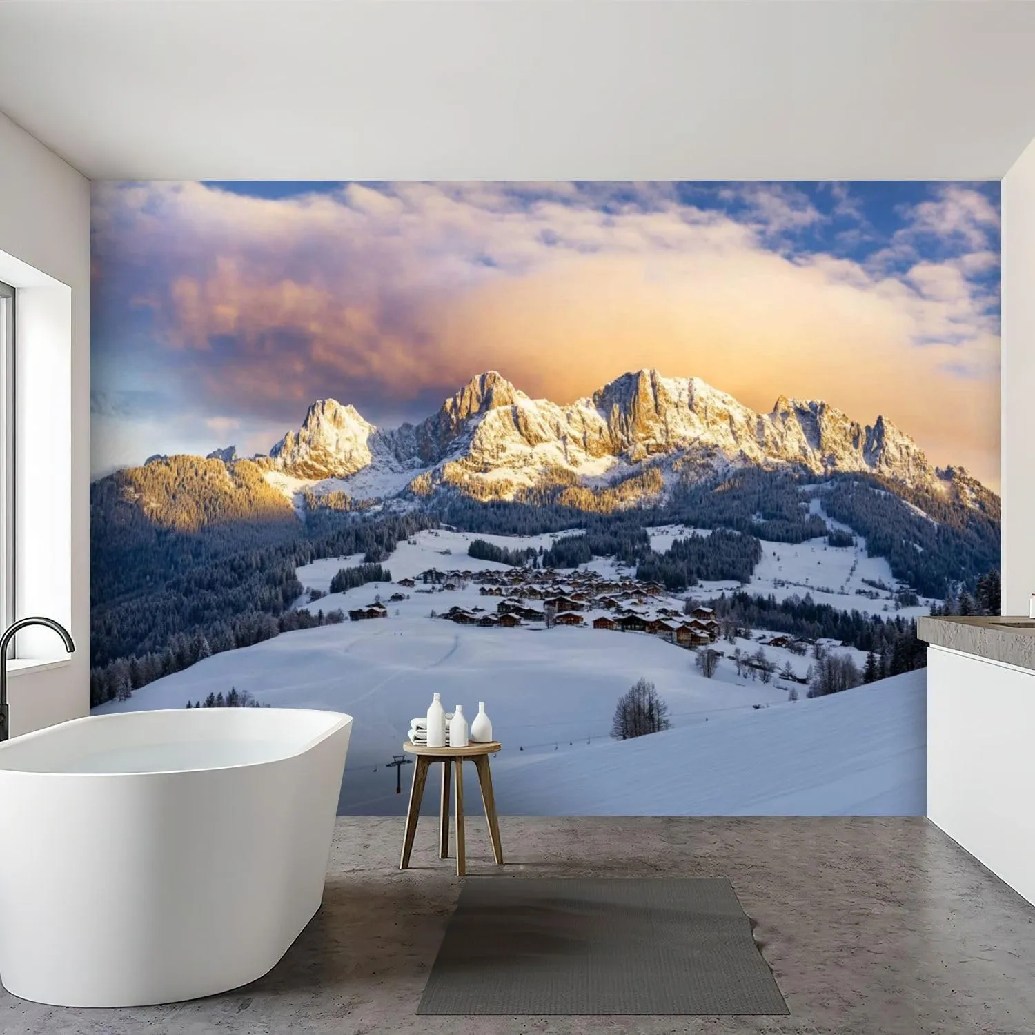 Wall Mural Peel & Stick Sunrise Idyllic Alpine Scenery Wilder Austria Mountains Panorama Self-Adhesive Wallpaper Removable Wall Decal Wall Sticker Home Decor for Living Room Bedroom 100"x144"