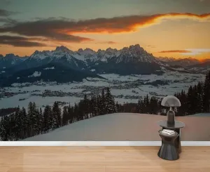 Wall Mural Peel & Stick Sunrise Idyllic Alpine Scenery Wilder Austria Mountains Panorama Self-Adhesive Wallpaper Removable Wall Decal Wall Sticker Home Decor for Living Room Bedroom 69"x98"