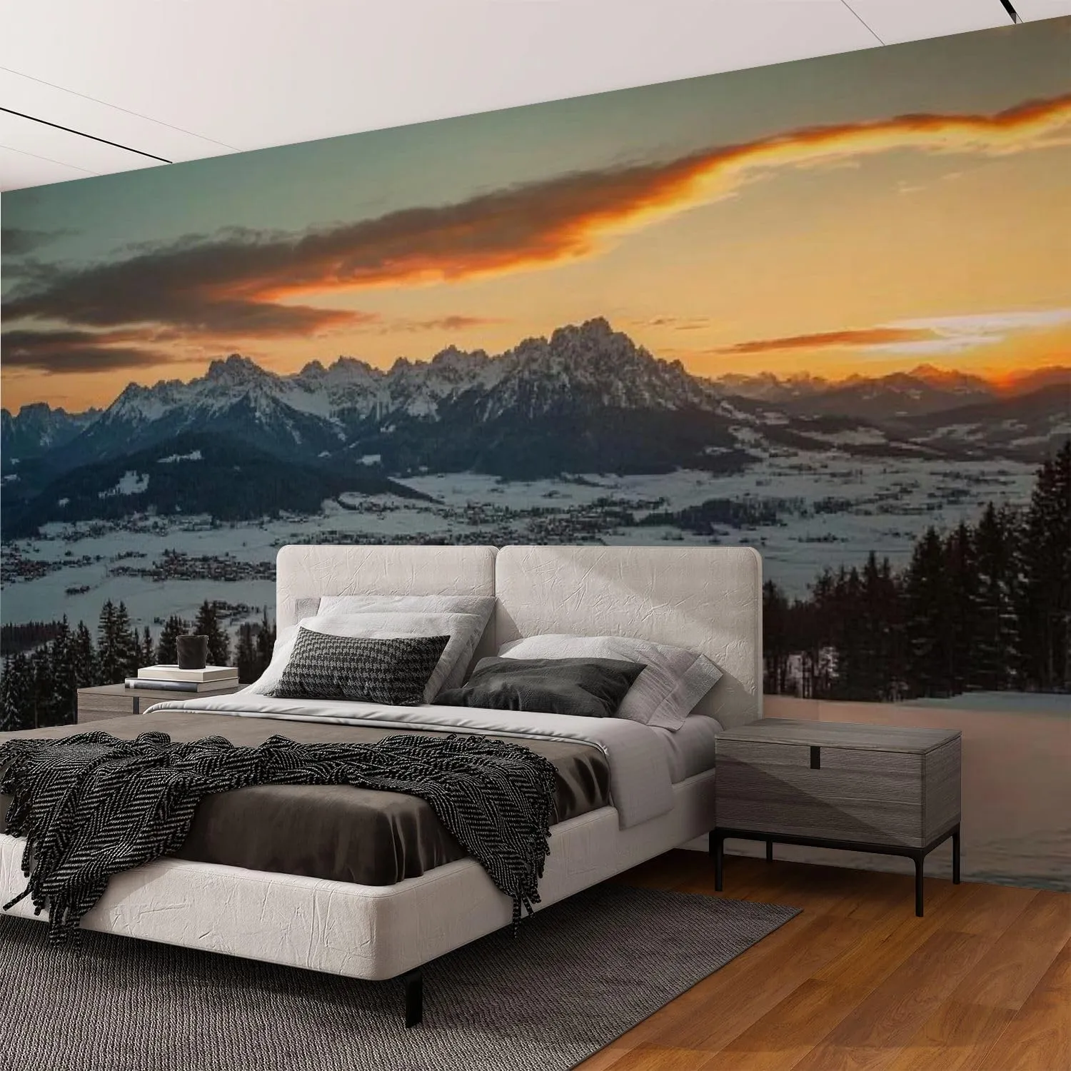 Wall Mural Peel & Stick Sunrise Idyllic Alpine Scenery Wilder Austria Mountains Panorama Self-Adhesive Wallpaper Removable Wall Decal Wall Sticker Home Decor for Living Room Bedroom 69"x98"