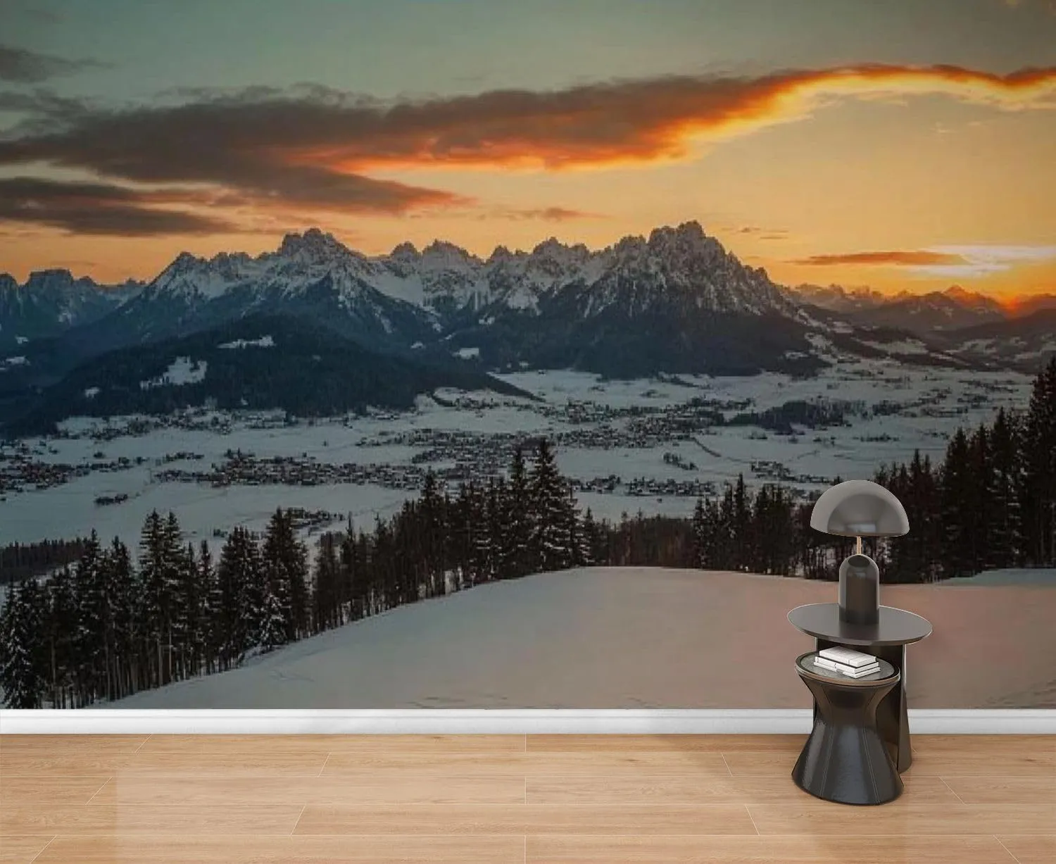 Wall Mural Peel & Stick Sunrise Idyllic Alpine Scenery Wilder Austria Mountains Panorama Self-Adhesive Wallpaper Removable Wall Decal Wall Sticker Home Decor for Living Room Bedroom 69"x98"
