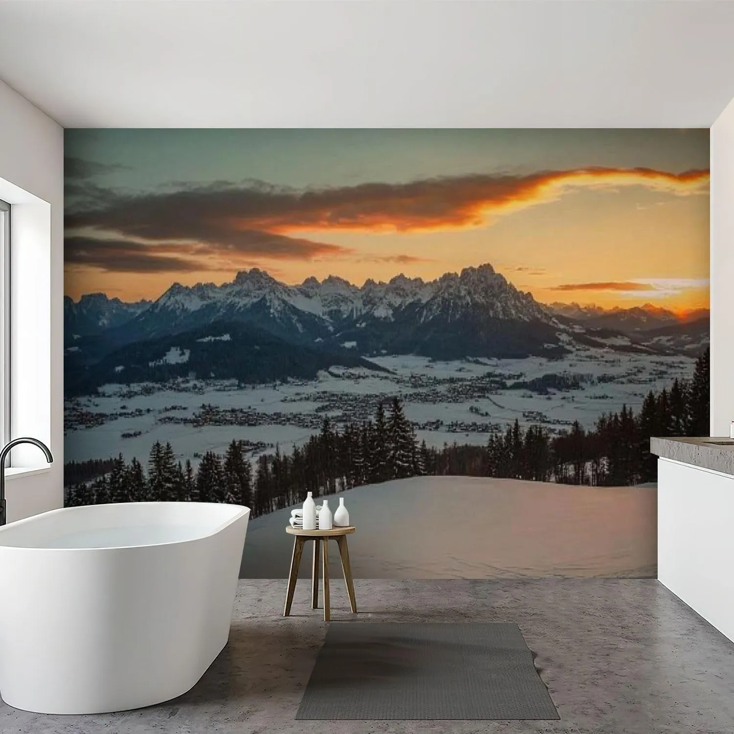 Wall Mural Peel & Stick Sunrise Idyllic Alpine Scenery Wilder Austria Mountains Panorama Self-Adhesive Wallpaper Removable Wall Decal Wall Sticker Home Decor for Living Room Bedroom 69"x98"