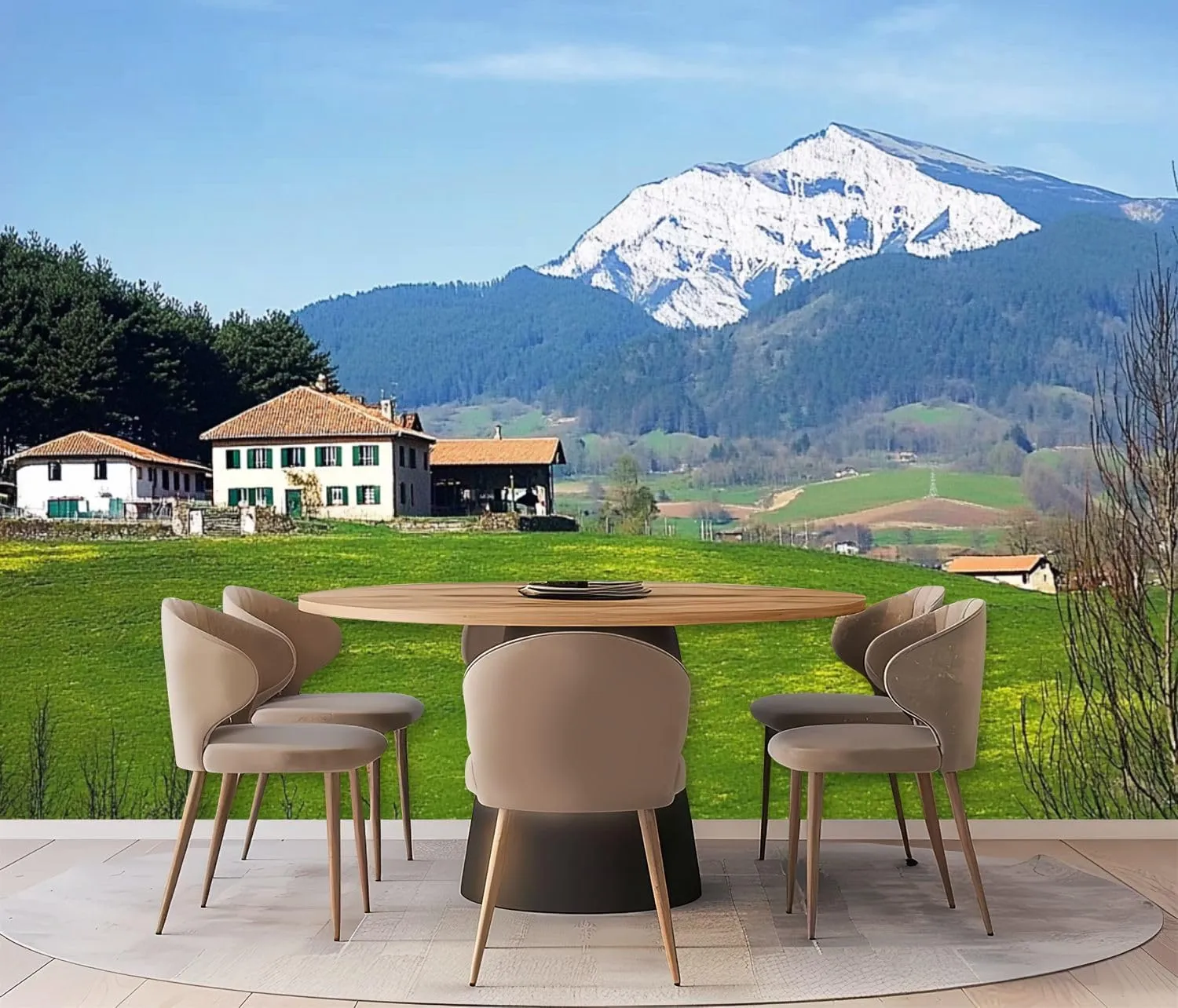 Wall Mural Peel & Stick Village Aramaio Valley Snowy Mountains Basque Country Self-Adhesive Wallpaper Removable Wall Decal Wall Sticker Home Decor for Living Room Bedroom 69"x96"