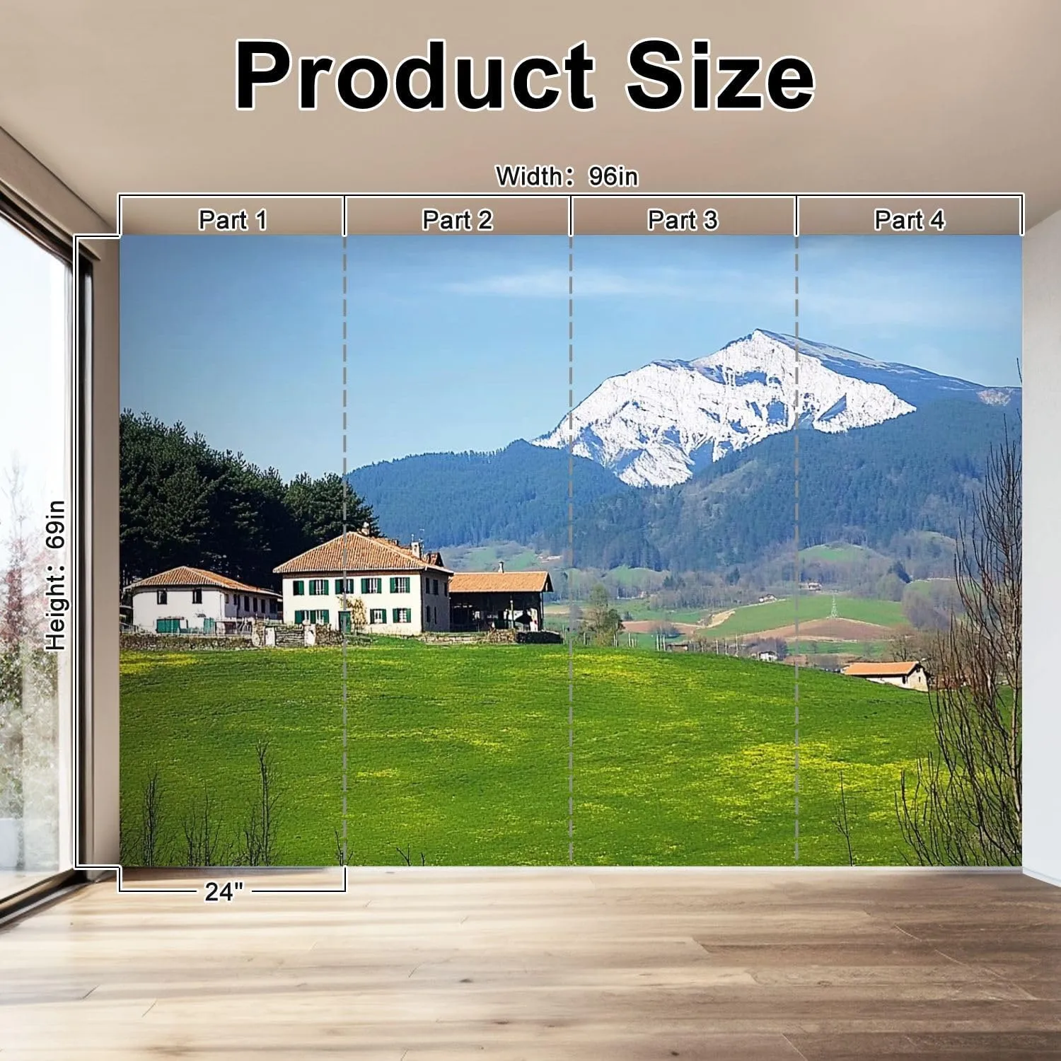 Wall Mural Peel & Stick Village Aramaio Valley Snowy Mountains Basque Country Self-Adhesive Wallpaper Removable Wall Decal Wall Sticker Home Decor for Living Room Bedroom 69"x96"