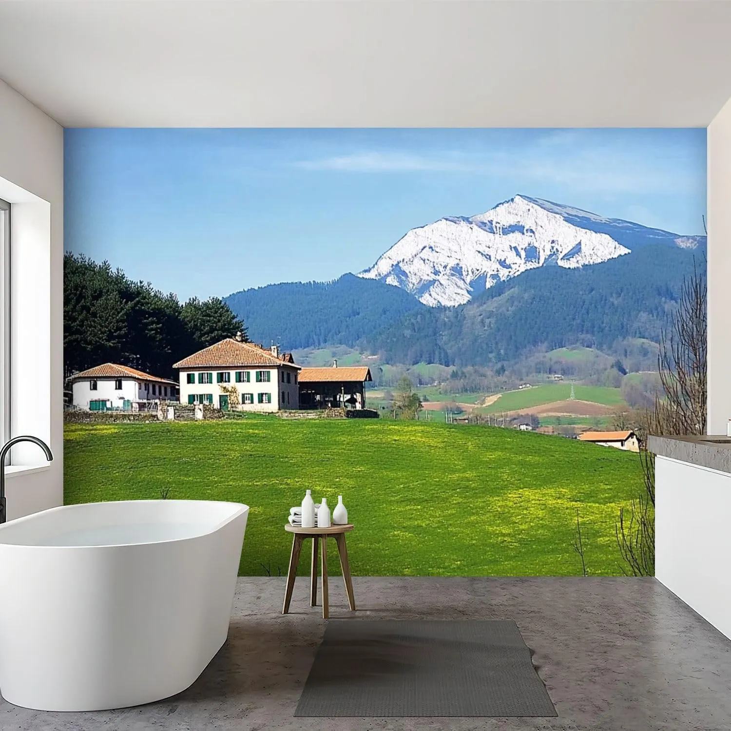 Wall Mural Peel & Stick Village Aramaio Valley Snowy Mountains Basque Country Self-Adhesive Wallpaper Removable Wall Decal Wall Sticker Home Decor for Living Room Bedroom 69"x96"