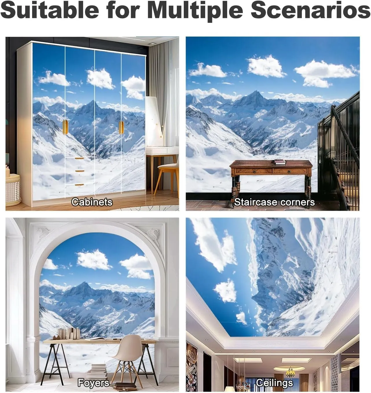 Wall Mural Snow Capped Mountain View Alps Jungfrau Switzerland Self Adhesive Wallpaper Peel & Stick Wall Decal Sticker Poster Home Decor for Bedroom Living Room Bathroom 69"x98"