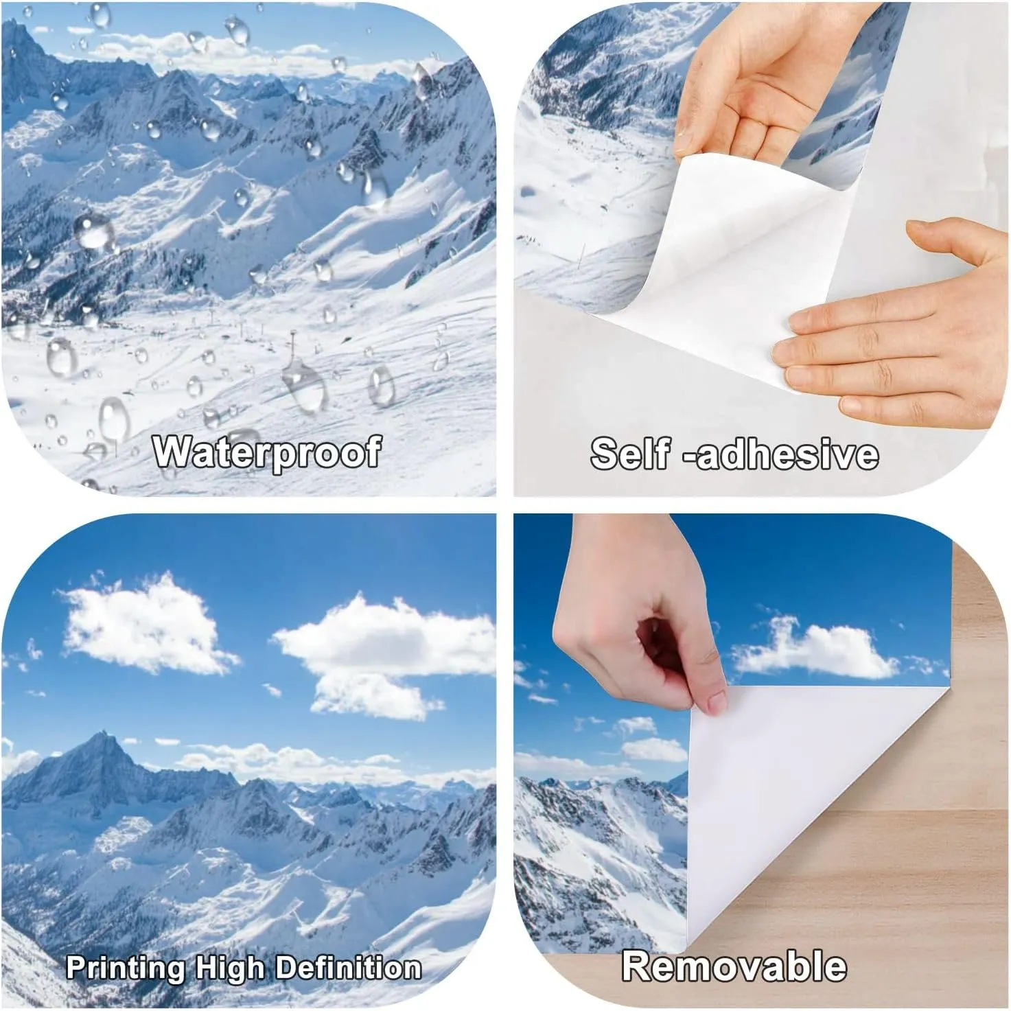 Wall Mural Snow Capped Mountain View Alps Jungfrau Switzerland Self Adhesive Wallpaper Peel & Stick Wall Decal Sticker Poster Home Decor for Bedroom Living Room Bathroom 69"x98"