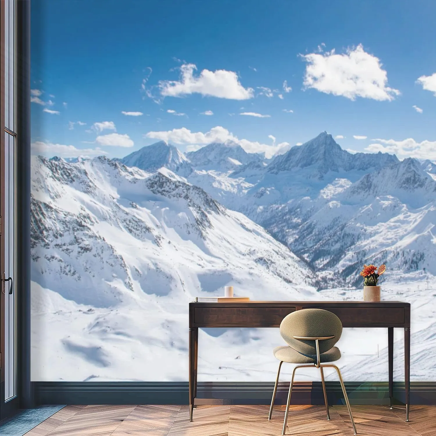 Wall Mural Snow Capped Mountain View Alps Jungfrau Switzerland Self Adhesive Wallpaper Peel & Stick Wall Decal Sticker Poster Home Decor for Bedroom Living Room Bathroom 69"x98"
