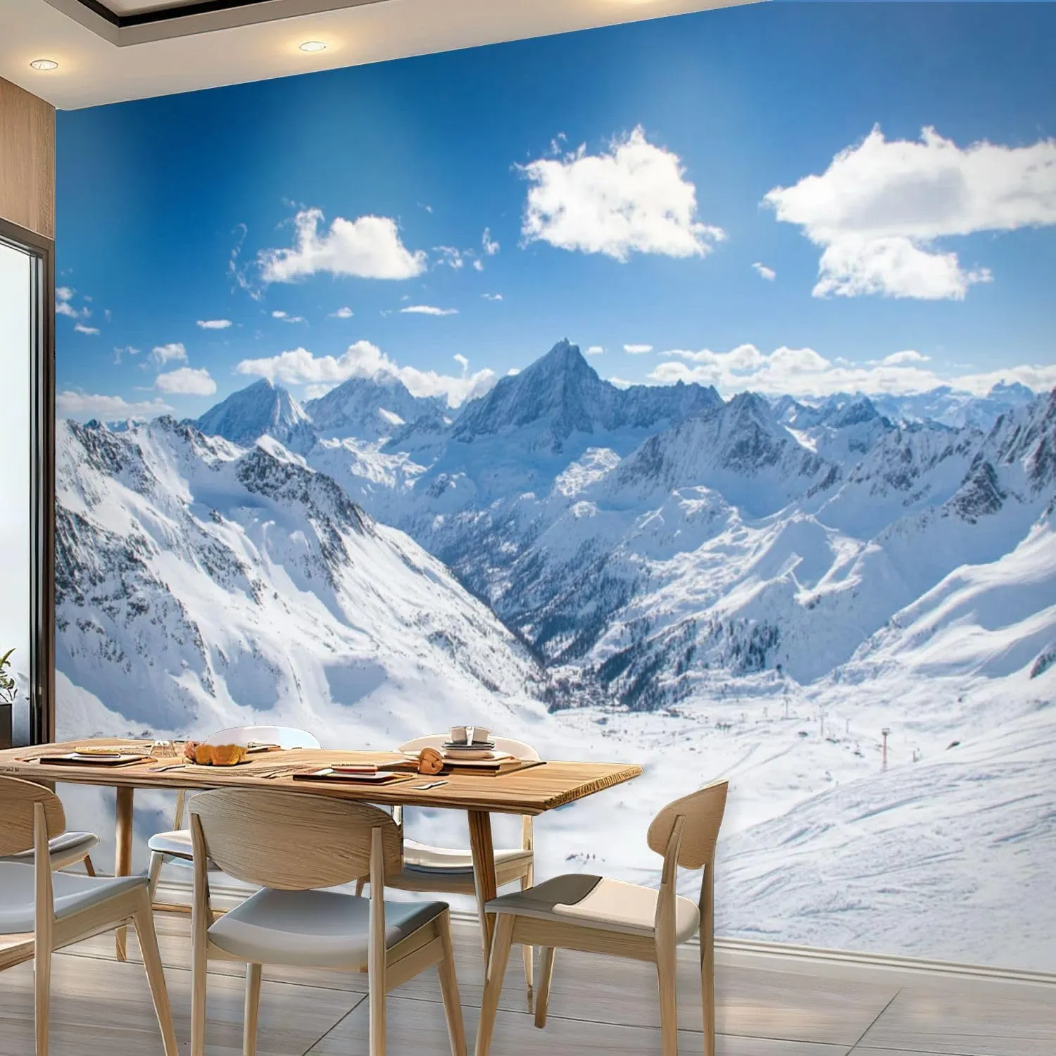 Wall Mural Snow Capped Mountain View Alps Jungfrau Switzerland Self Adhesive Wallpaper Peel & Stick Wall Decal Sticker Poster Home Decor for Bedroom Living Room Bathroom 69"x98"