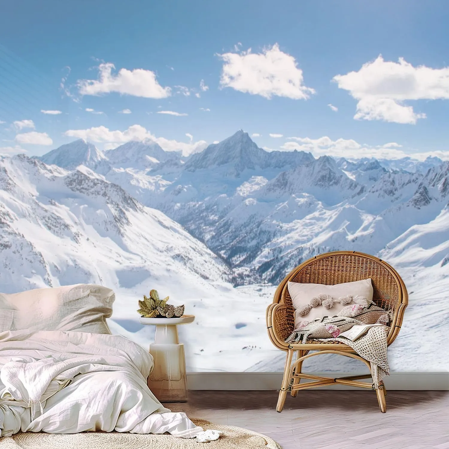 Wall Mural Snow Capped Mountain View Alps Jungfrau Switzerland Self Adhesive Wallpaper Peel & Stick Wall Decal Sticker Poster Home Decor for Bedroom Living Room Bathroom 69"x98"