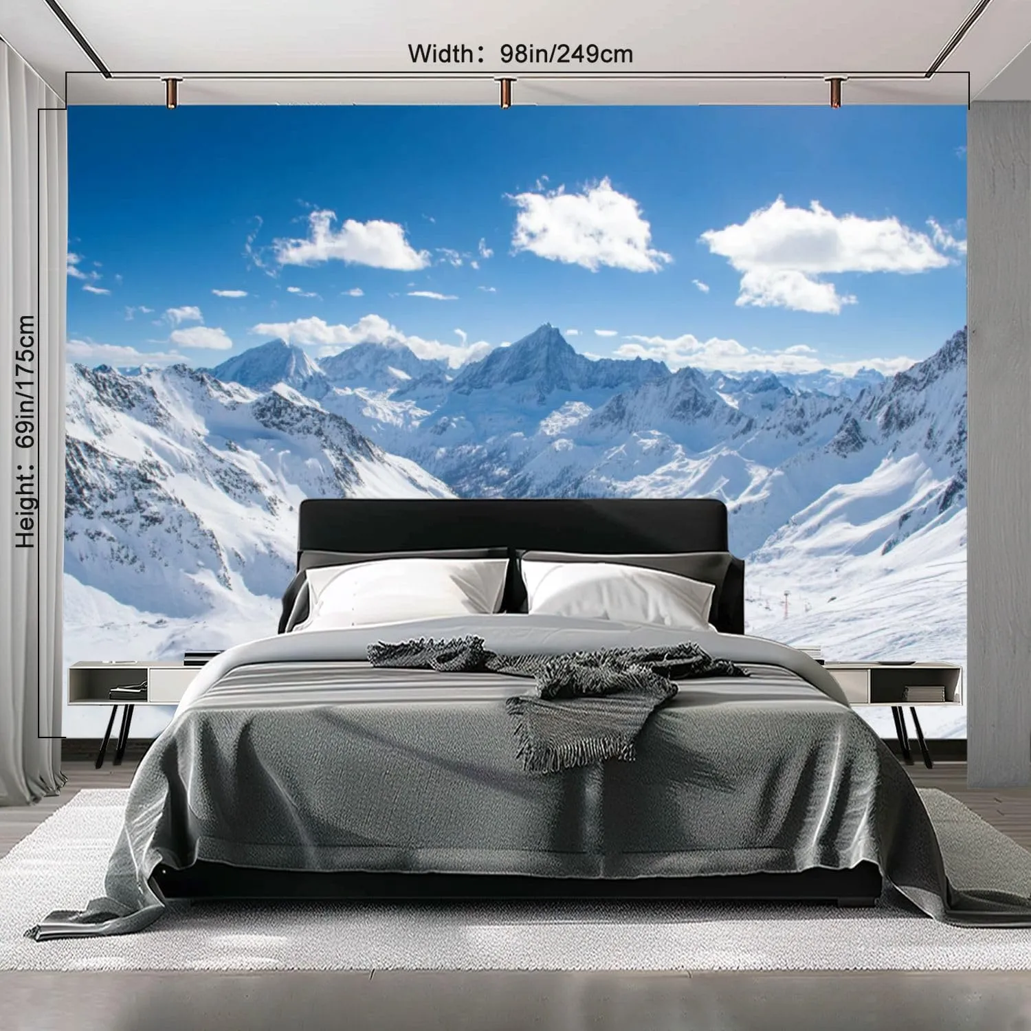 Wall Mural Snow Capped Mountain View Alps Jungfrau Switzerland Self Adhesive Wallpaper Peel & Stick Wall Decal Sticker Poster Home Decor for Bedroom Living Room Bathroom 69"x98"