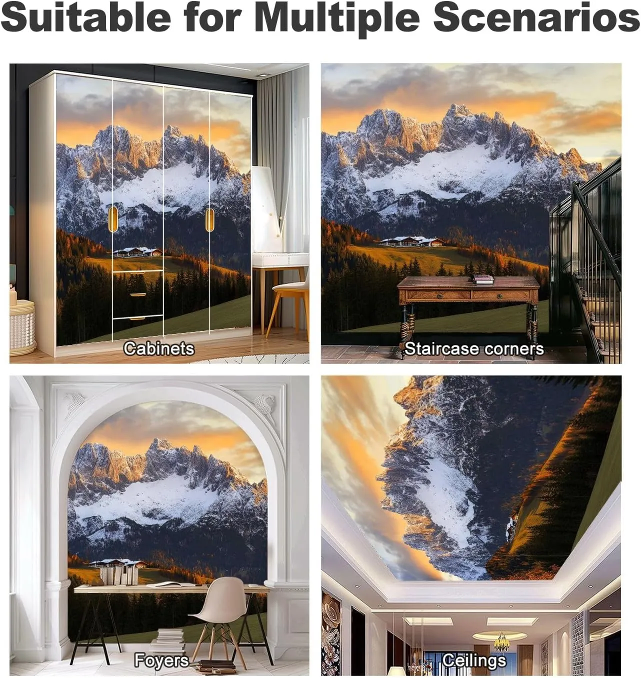 Wall Mural Sunrise Idyllic Alpine Scenery Farmhouse Front Wilder Austria Self Adhesive Wallpaper Peel & Stick Wall Decal Sticker Poster Home Decor for Bedroom Living Room Bathroom 100"x144"