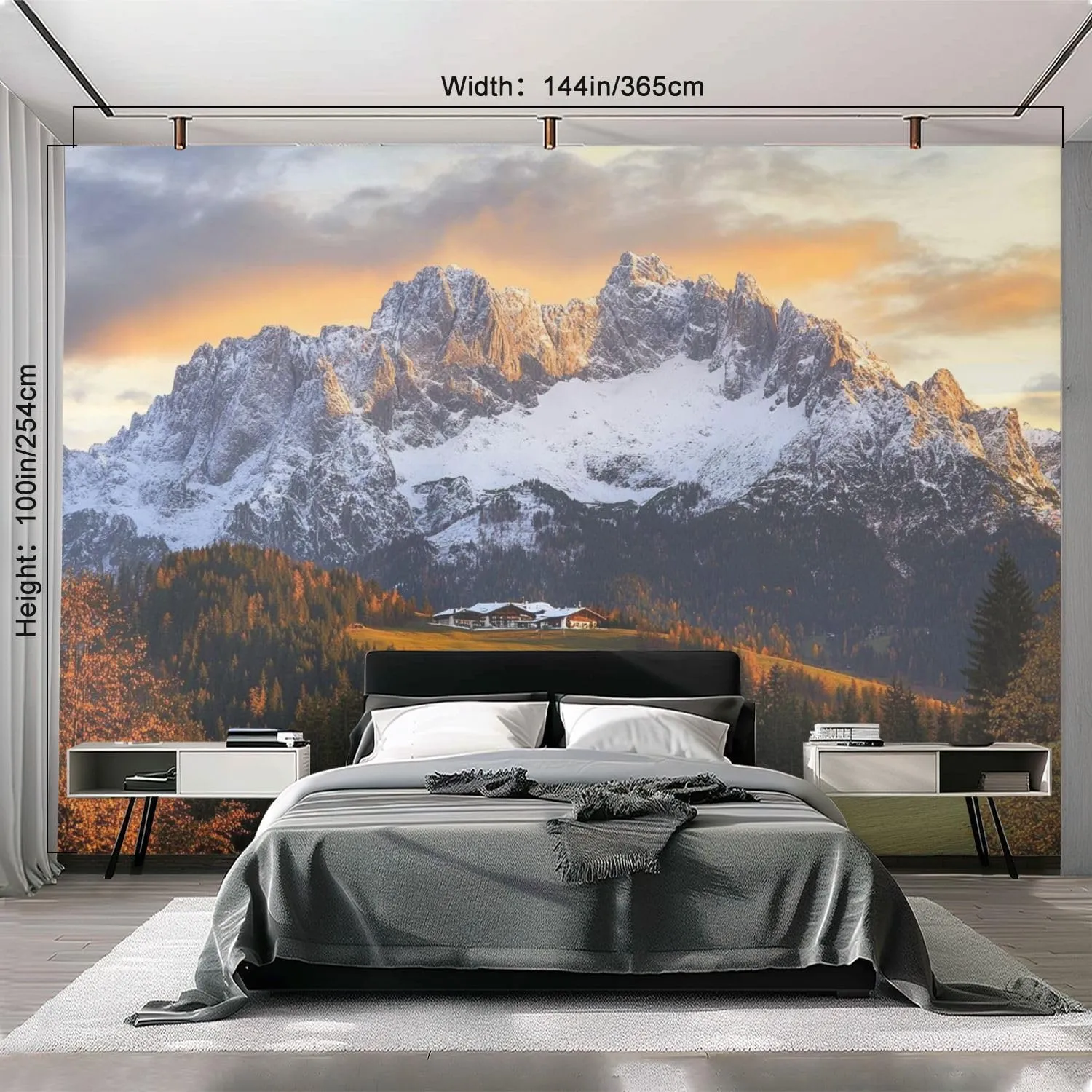 Wall Mural Sunrise Idyllic Alpine Scenery Farmhouse Front Wilder Austria Self Adhesive Wallpaper Peel & Stick Wall Decal Sticker Poster Home Decor for Bedroom Living Room Bathroom 100"x144"