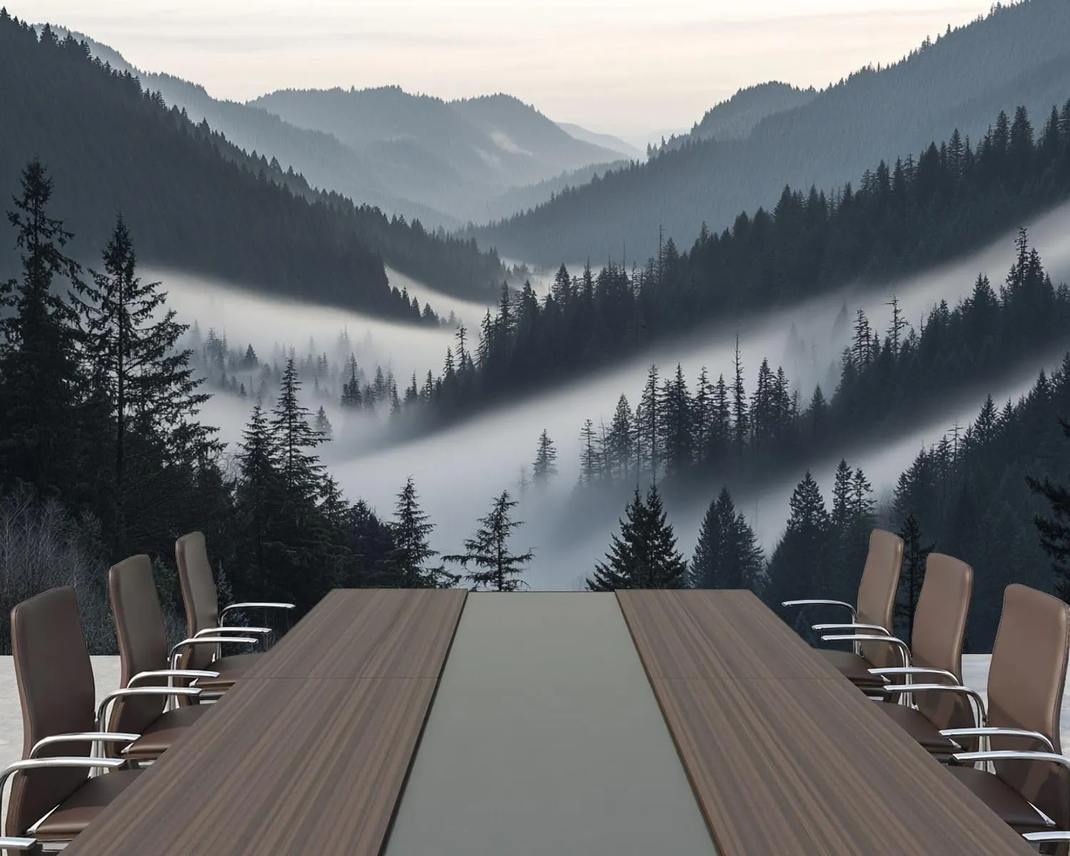 Wall Sticker/Wallpaper Misty Forest Morning Landscape View Evergreen Trees Fog Mountain Silk Wall Mural, Not Peel and Stick Wall Paper Decorative for Living Room Bedroom 172x120inch