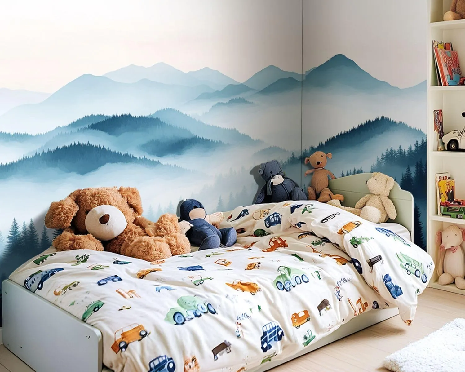 Wall Sticker/Wallpaper Nature Blue Mountain Foggy Forest Ranges Pine Trees Fog Distant Peaks Silk Wall Mural, Not Peel and Stick Wall Paper Decorative for Living Room Bedroom 149x96inch