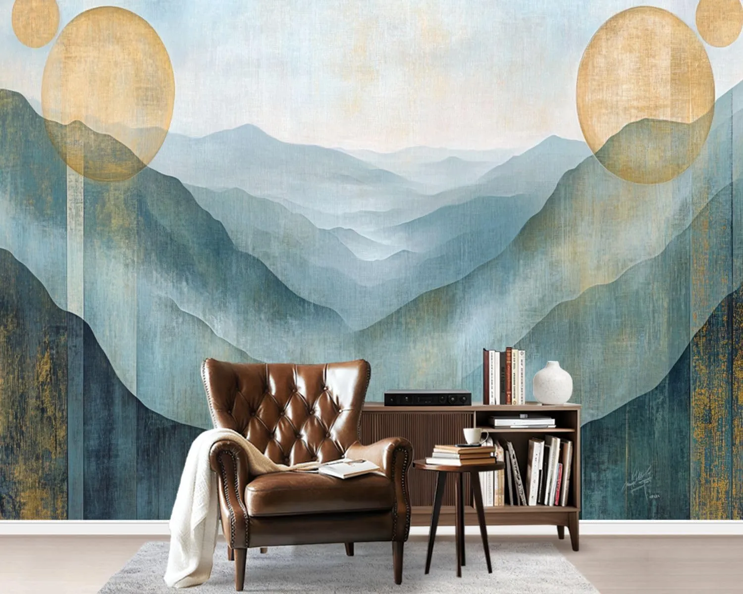 Wall Sticker/Wallpaper Pastel Blue Misty Sky Mountain Valley Nature Wilderness Realism Silk Wall Mural, Not Peel and Stick Wall Paper Decorative for Living Room Bedroom 172x120inch