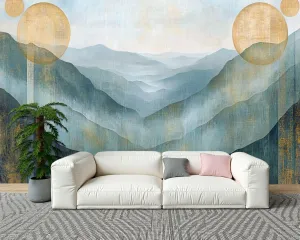 Wall Sticker/Wallpaper Pastel Blue Misty Sky Mountain Valley Nature Wilderness Realism Silk Wall Mural, Not Peel and Stick Wall Paper Decorative for Living Room Bedroom 172x120inch